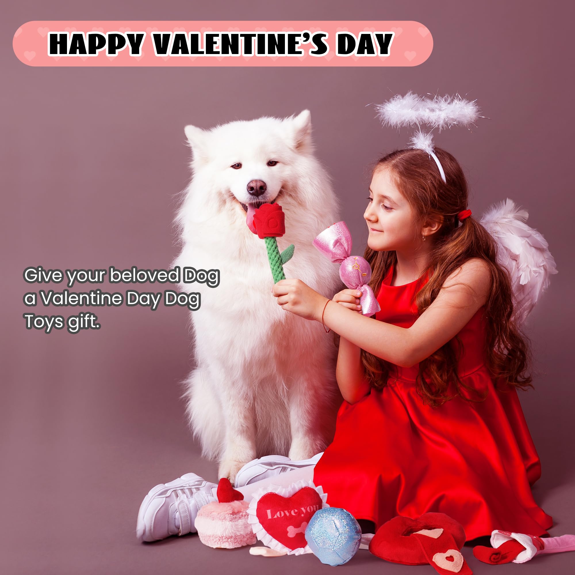 Nocciola Squeaky Dog Toys For Girls, Adorable Plush Ruffled Rose Heart Puppy Toy To Keep Them Busy, For Small, Medium And Large