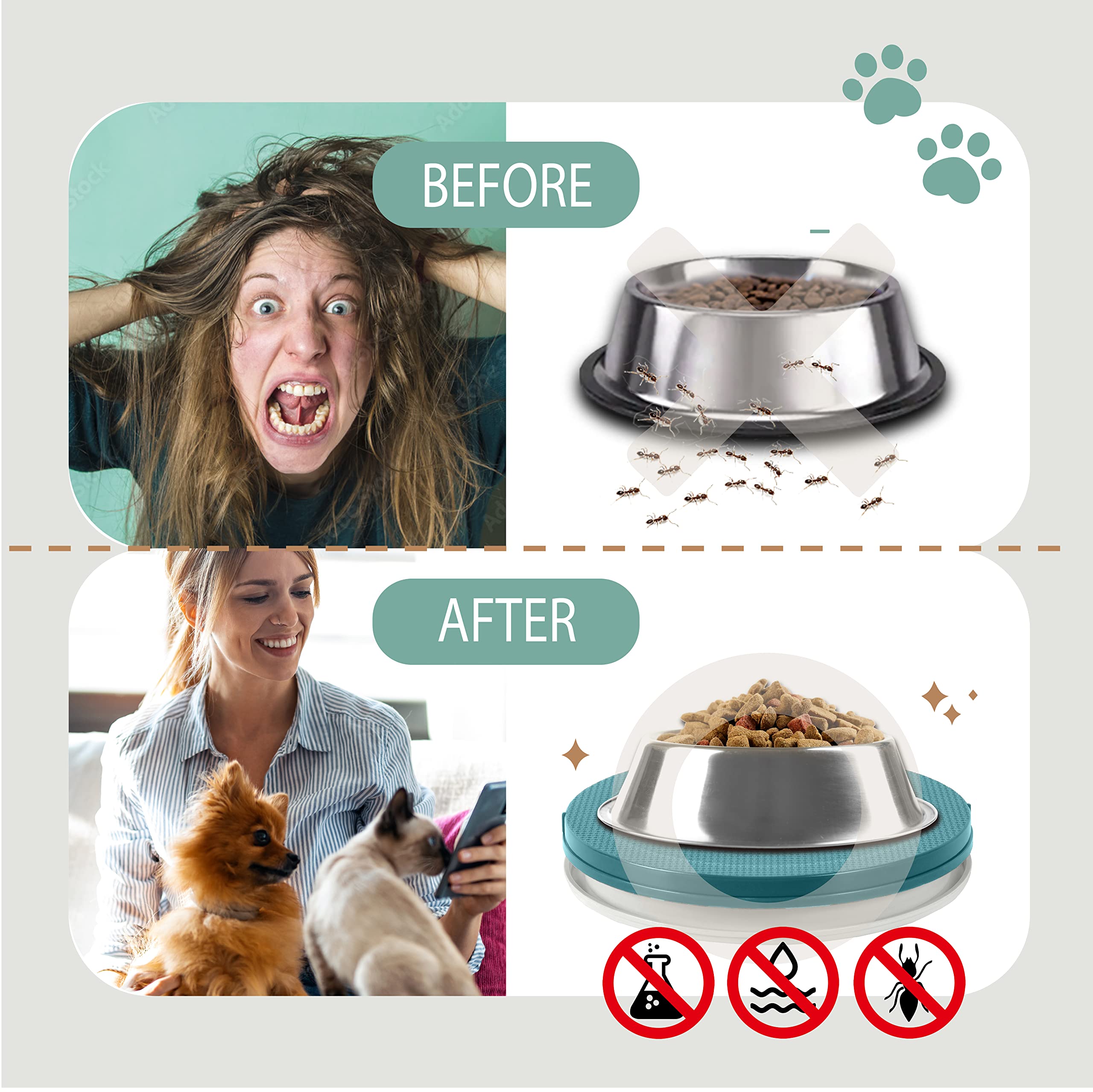 SoulThink® Ant Proof Cat Dog Bowl Tray - New Innovation Anti Ant Pet Food Dish Indoor No Chemical No Water Needed Different from Traditional Ant Trap (Turquoise Green) -Like New