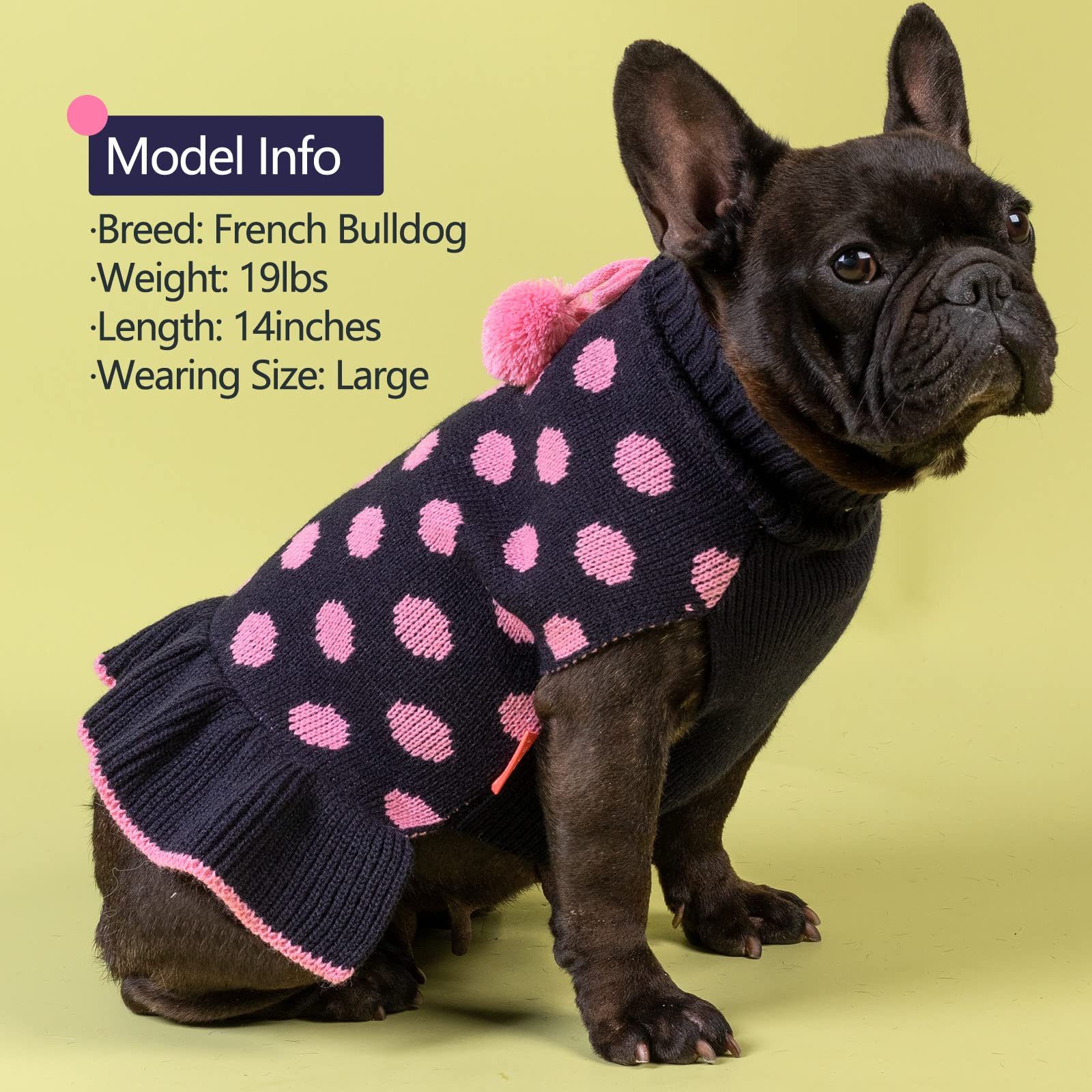 Kyeese Dog Sweaters With Leash Hole Small For Girl Dog Sweater Dress Polka Dot Knitwear Warm Dogs Clothes With Pom Pom Ball, S