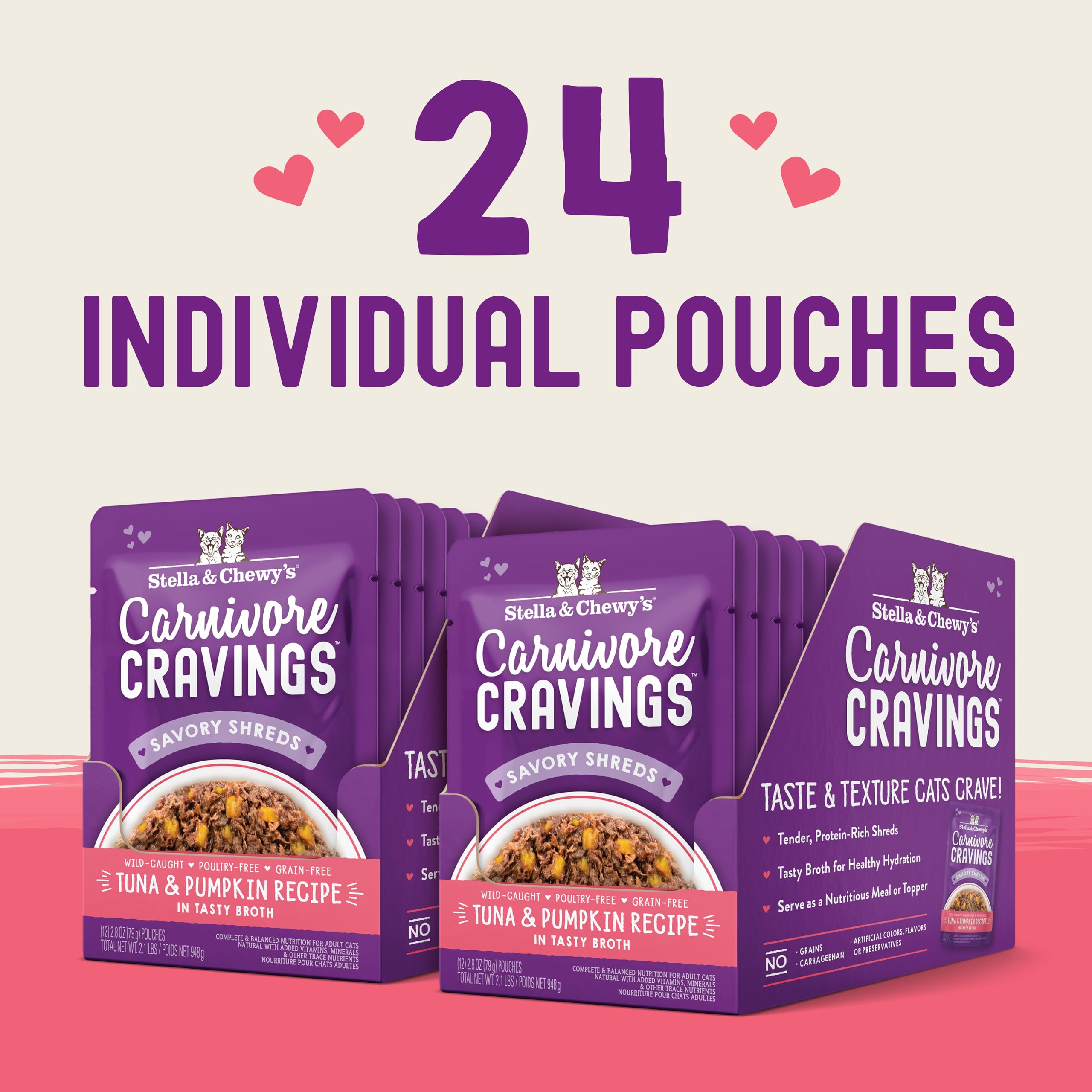Stella & Chewys Carnivore Cravings Wet Cat Food - Premium Pouches - Grain Free, High Protein Tuna & Pumpkin - Perfect For Picky