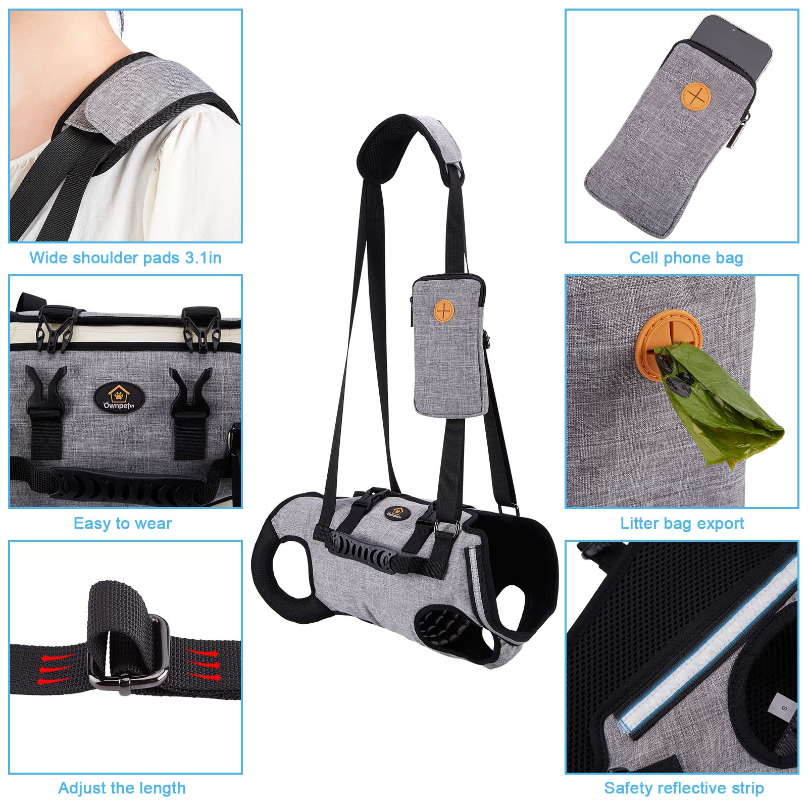 Ownpets Dog Sling Harness, Outdoor Sling Bag for Spine Protection, Whole Body Support, Support Vest to Assist Aged Dogs, Outdoor