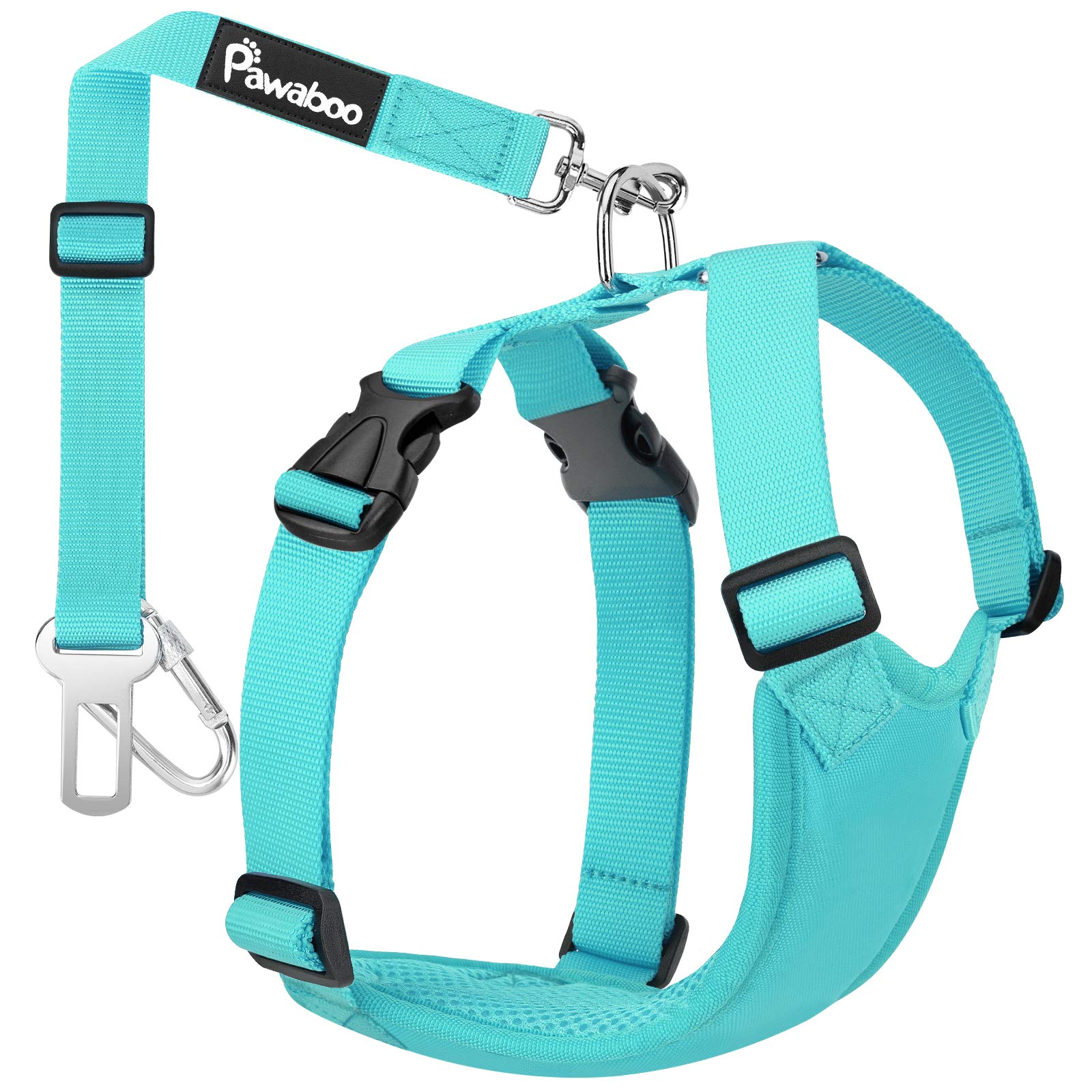 Pawaboo Adjustable Dog Safety Vest Harness With Seatbelt, Dog Seat Belt Harness For Car With Vehicle Connector Strap, Breathable