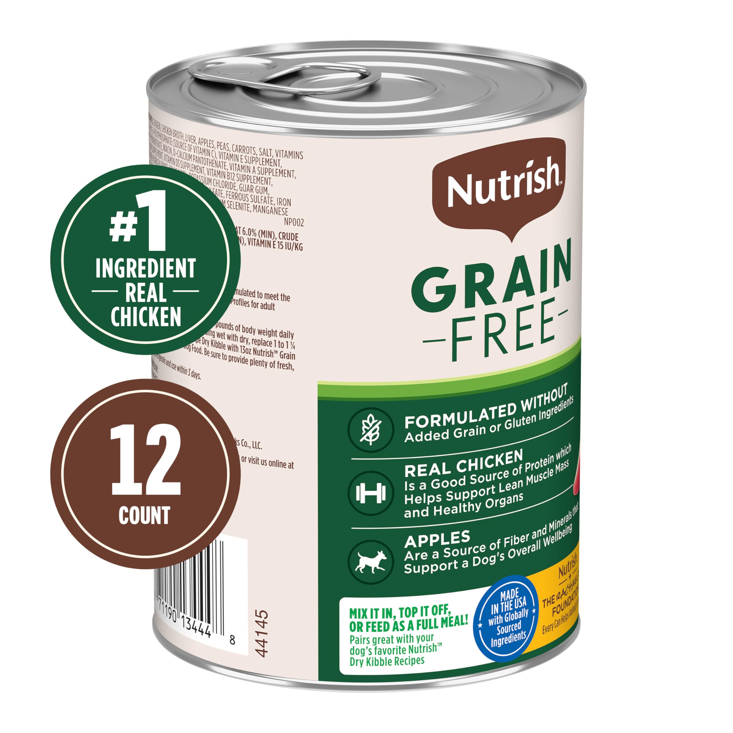 Nutrish Grain Free Real Chicken & Apple Recipe Premium Pat   Wet Dog Food, 13 oz. Can, 12 Count, Packaging May Vary (Rachael Ray