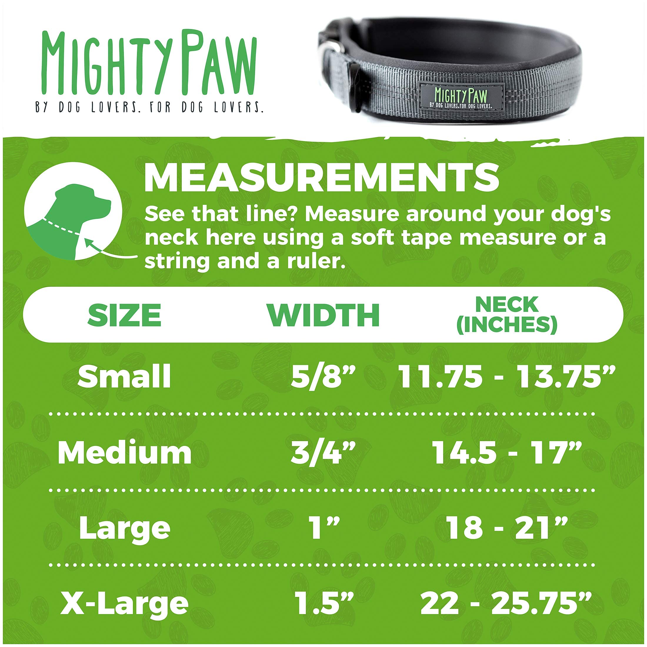Mighty Paw Dog Collar - Neoprene Padded - Reflective For Running - Extra Comfort For Active Dogs - Lined And Strong Collar - Pre