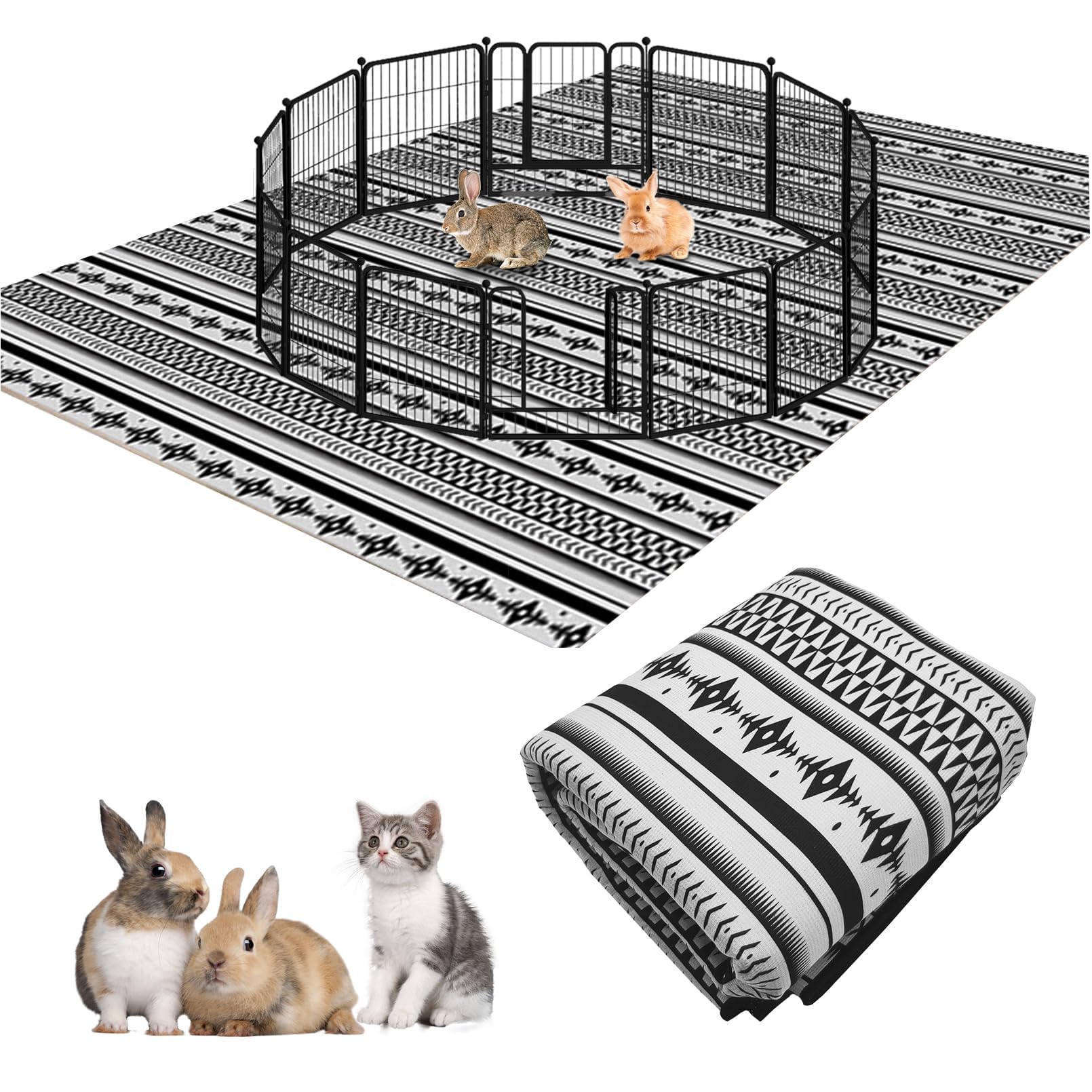 BNOSDM 91'' X 63'' Extra Large Rabbit Cage Liners Washable Reusable Bunny Bedding Pets Dog Whelping Pads with Anti Slip Bottom P