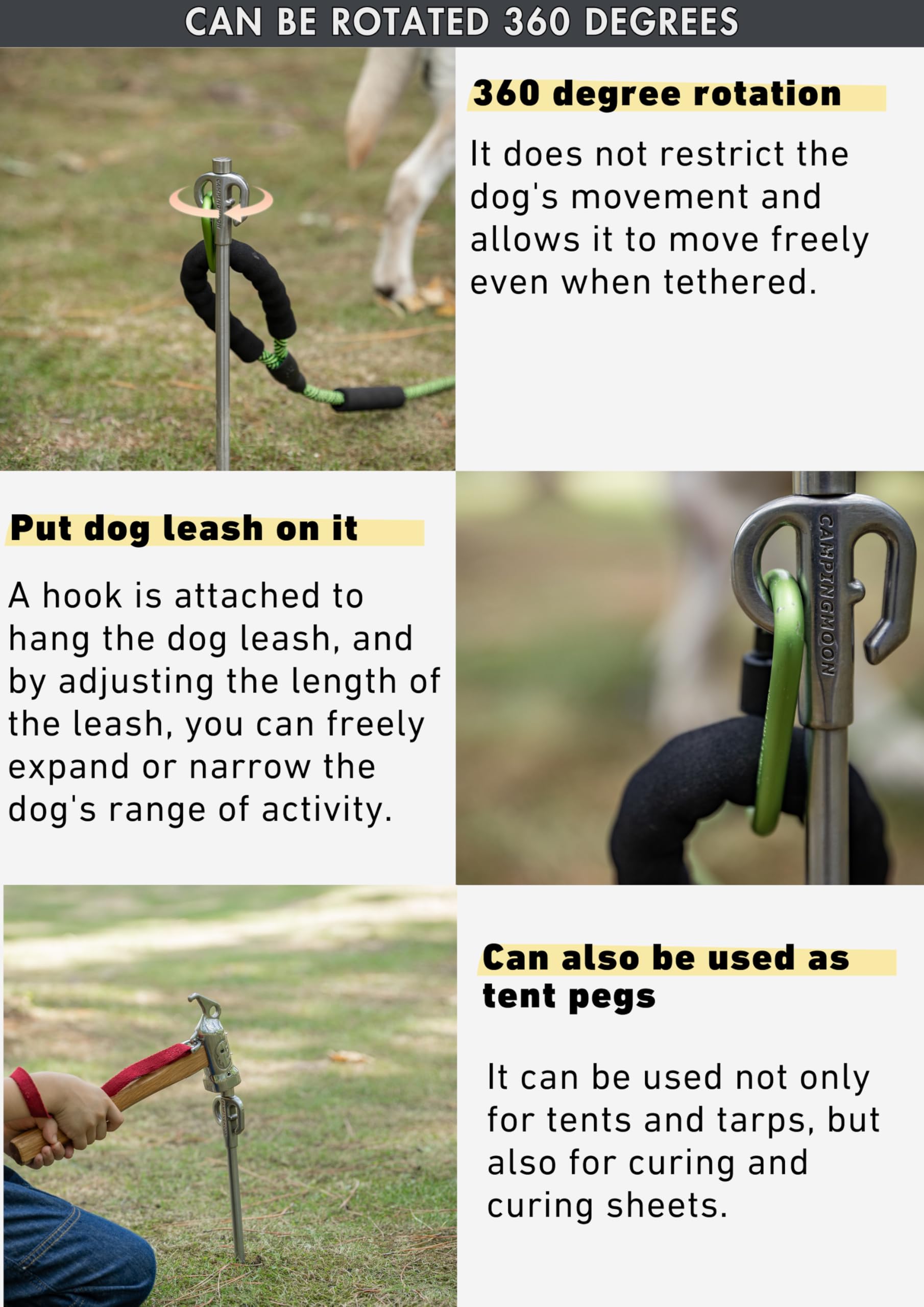 Campingmoon 11.8-Inch Dog Tie Out Stake Stainless Steel For Small Pets Outdoors K45-30