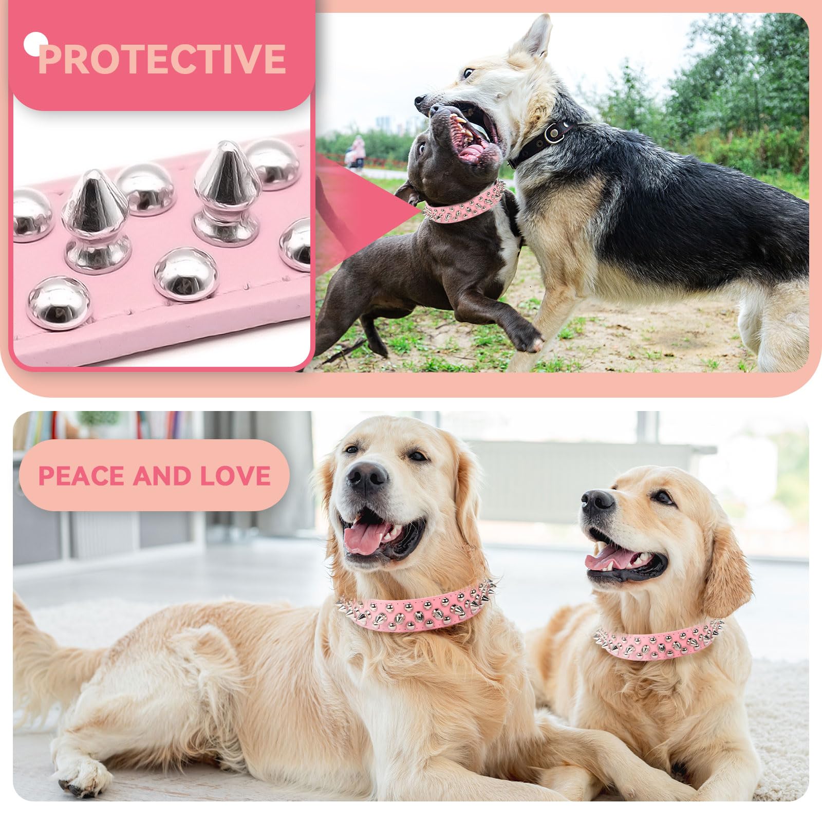 Petcare Spiked Dog Collar Pink Soft Pu Leather Funny Mushrooms Rivet Spike Studded Puppy Collar Adjustable Outdoor Pet Dog Colla