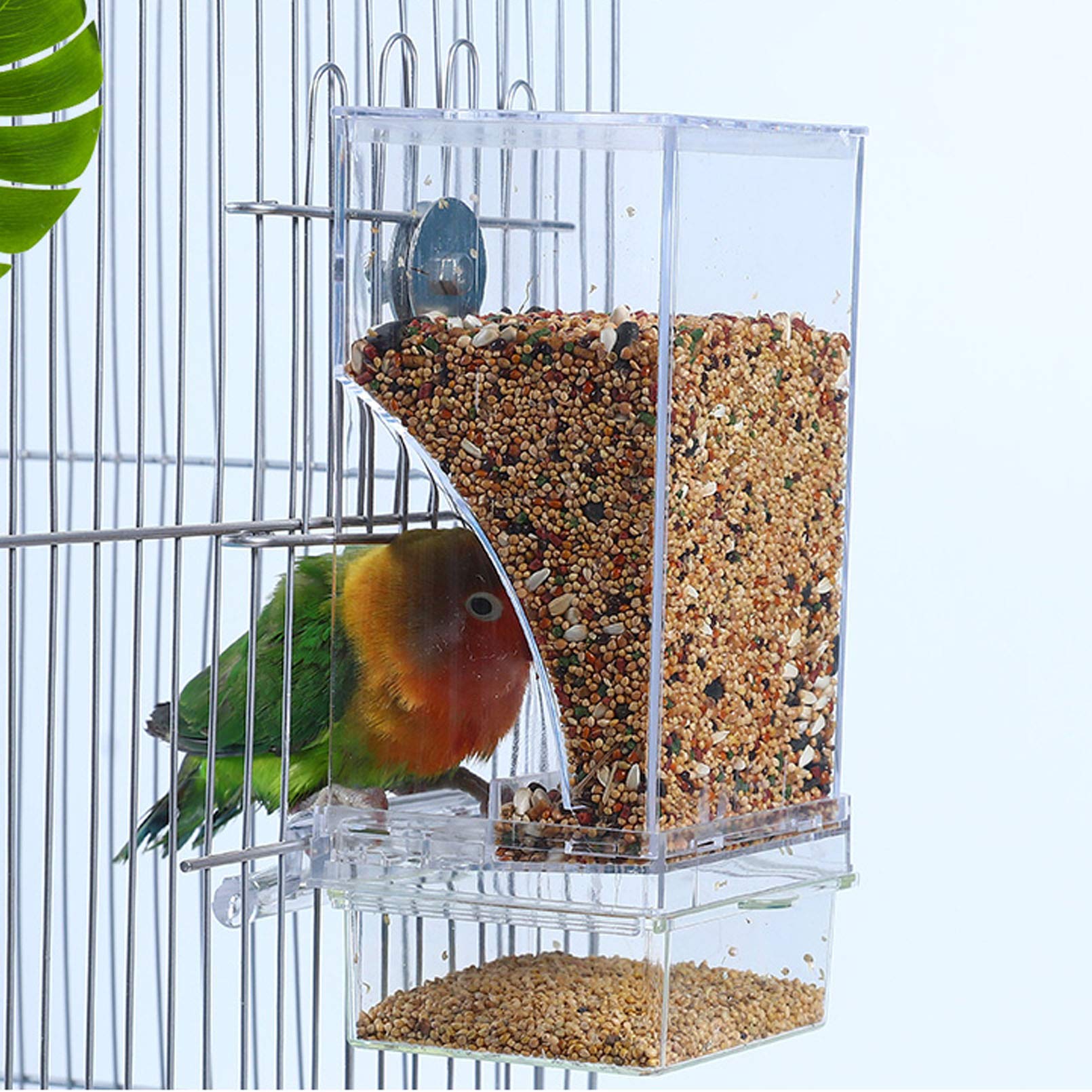 Hamiledyi No Mess Bird Cage Feeder Automatic Parrot Seed Feeders with Perch Acrylic Transparent Seed Food Container Cage Accesso