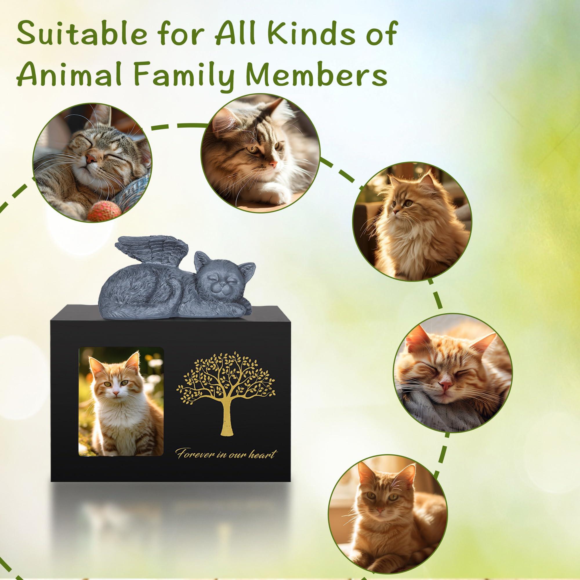 Didibirdi Pet Urn For Cat Ashes,Wooden White Cat Urns For Ashes,Cat Memory Box