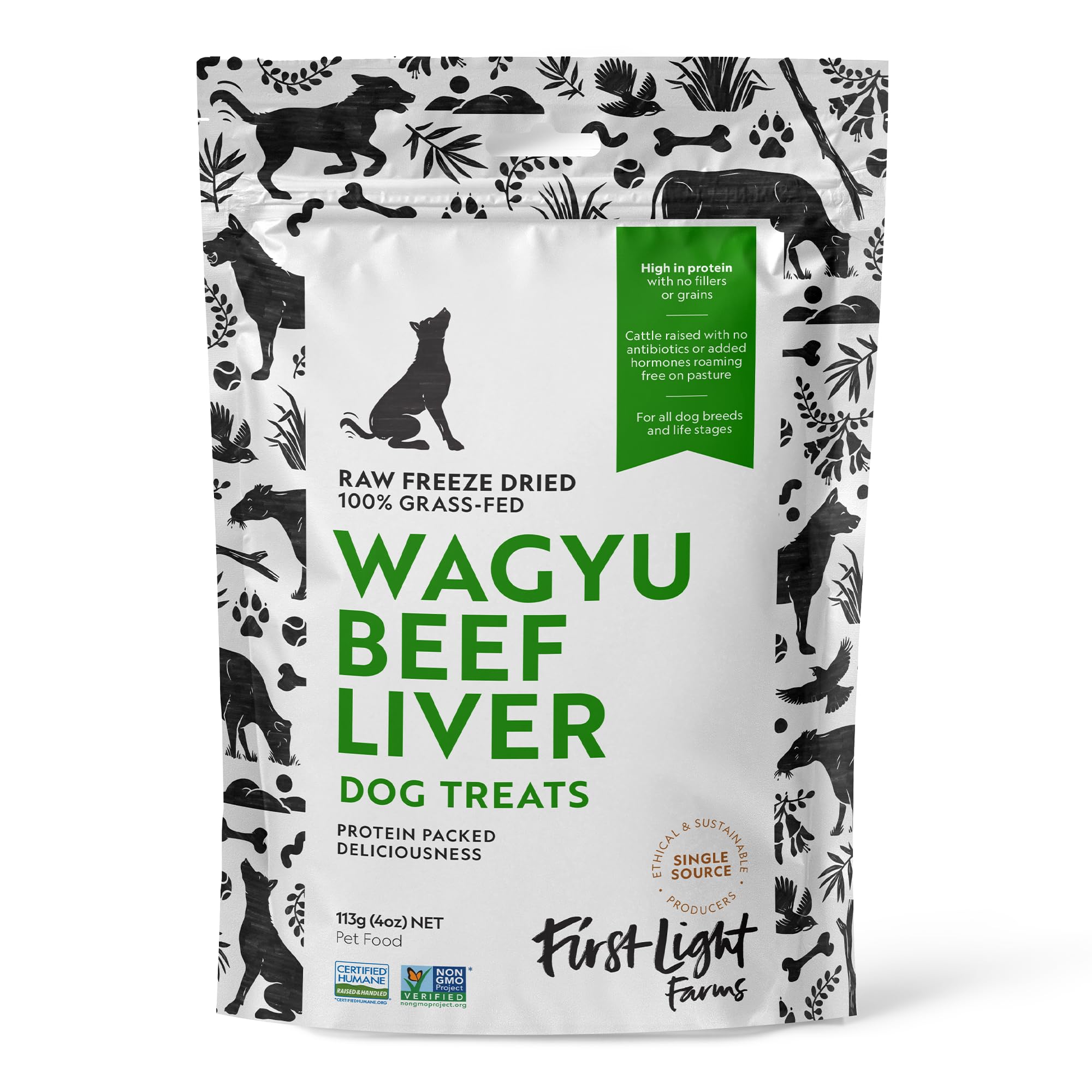 First Light Farms Freeze-Dried Wagyu Beef Liver Dog Treats | 100% Grass-Fed, Certified Humane, 4 oz | Single Ingredient, Nutrien