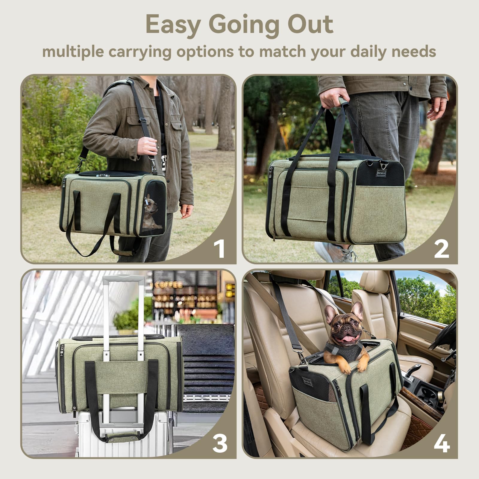 Petsfit Expandable Cat Carrier Dog Carrier, Soft-Sided Portable Pet Travel Carrier, Removable Soft Plush Mat And Pockets, Lockin