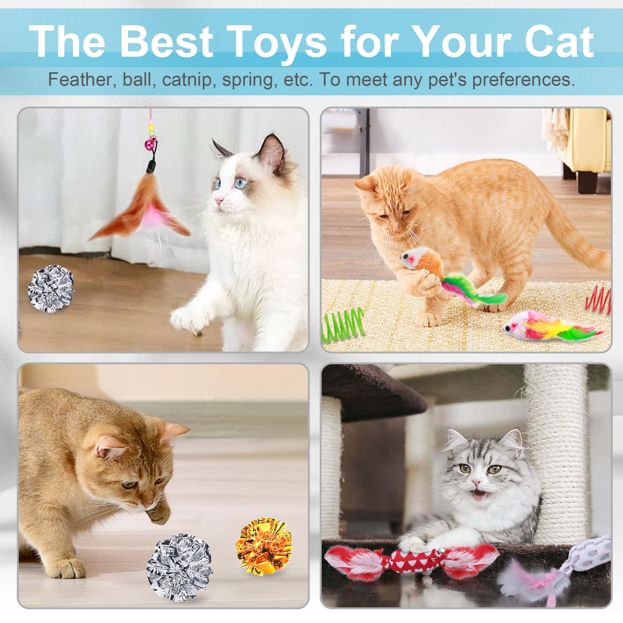 Upsky 24 Pcs Cat Toys, 3-Level Turntable Kitten Toys Set, Interactive Cat Roller Toys For Indoor Cats, Catnip Toys, Cat Teaser T