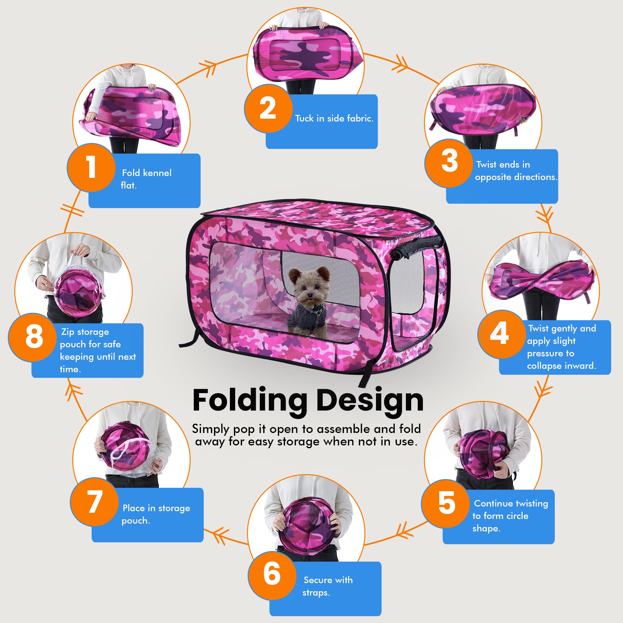Beatrice Home Fashions Portable Collapsible Dog Cat Crate 36" L x 22" W x 22" H Camo Pink Model PRTPPK36CMPK