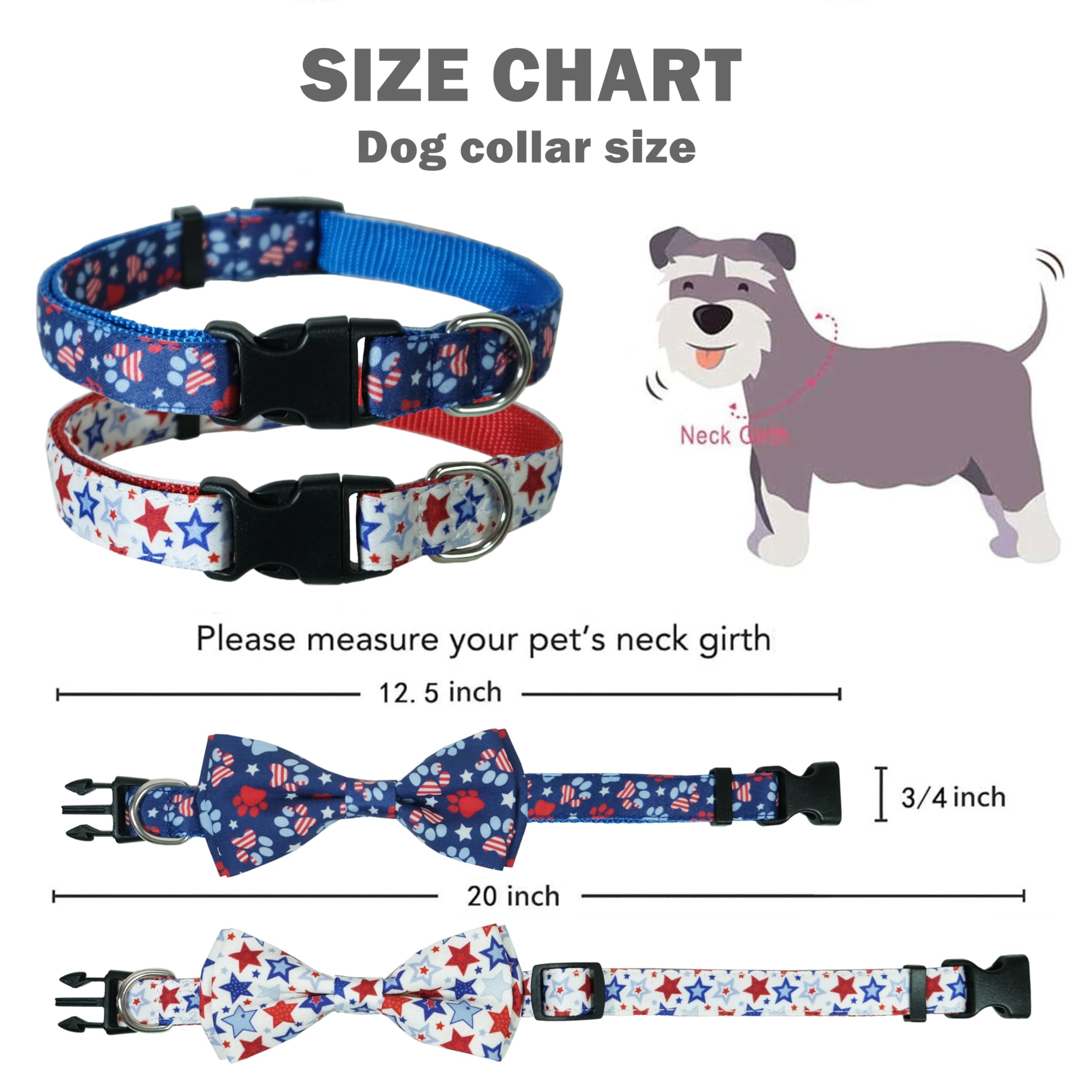 4Th Of July Dog Bow Tie Collar, 2 Pack Holiday Independence Day Patriotic Paws American Stars Collar For Large Medium Small Dogs