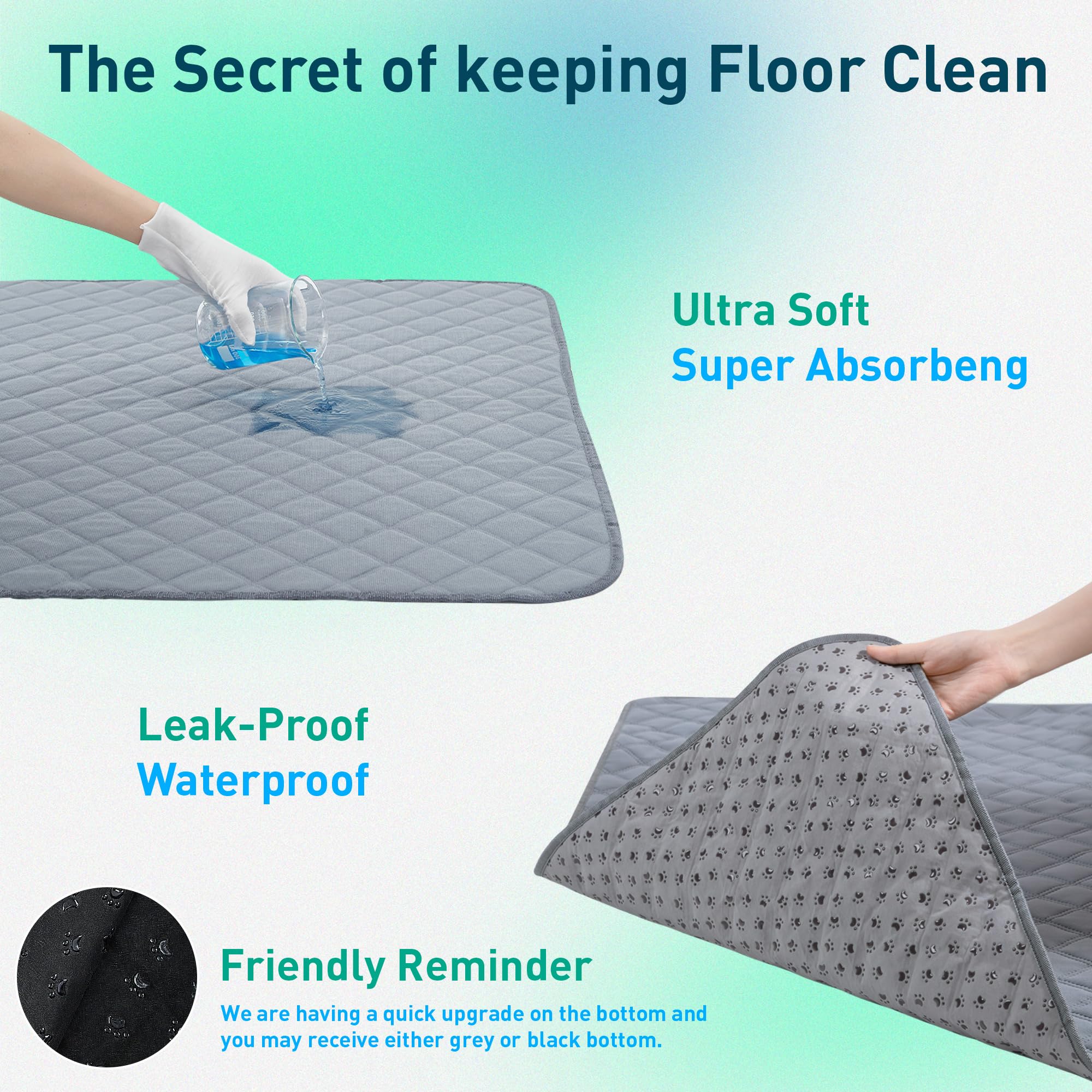 Eterish Reusable Washable Dog Pee Pads, Large 36" x 41", Gray, Absorbent, Waterproof, Non-Slip, 2 Pack