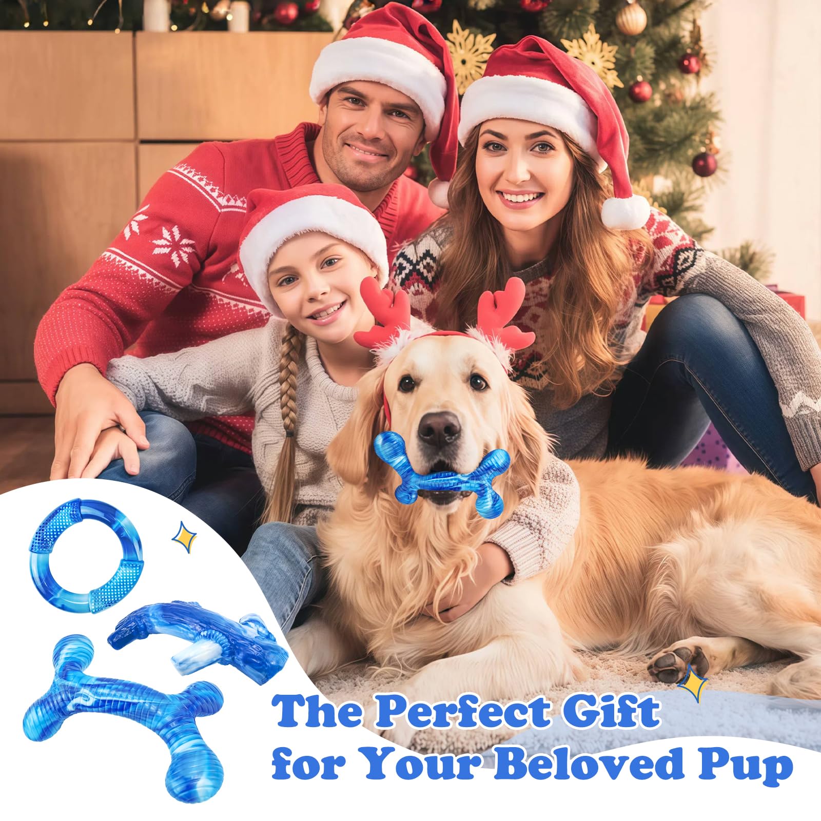 Furdog Dog Chew Toys for Aggressive Chewers - Tough Nylon Bacon Flavor - 3-Pack - Blue - Ideal for Large, Medium, Small Breeds