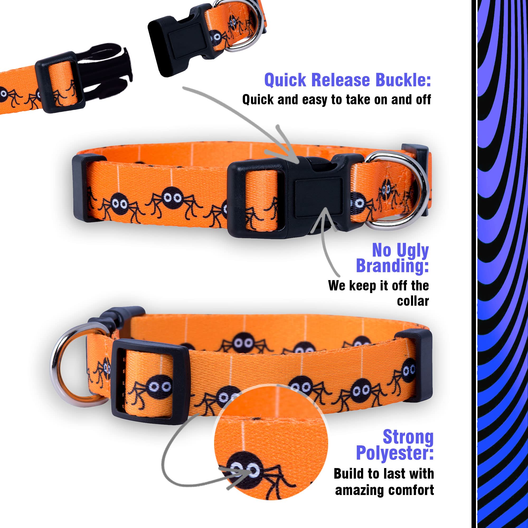 Native Pup Halloween Dog Collar (Small, Spiders)