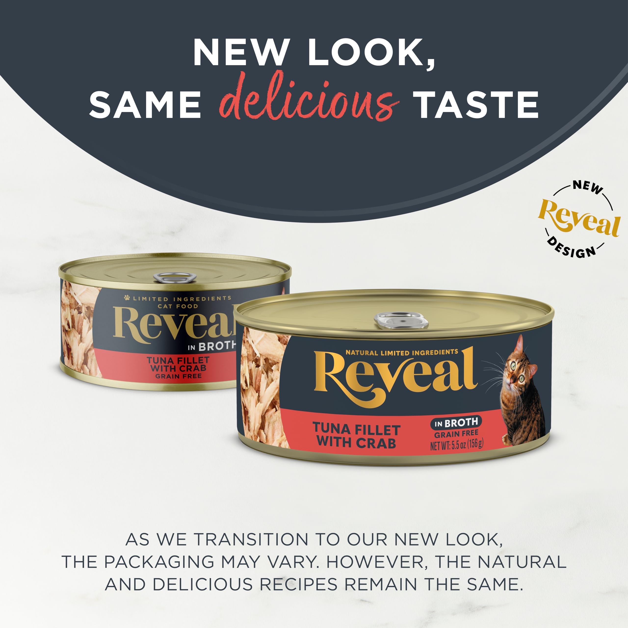 Reveal Natural Wet Cat Food, 12 Count, Grain Free, Limited Ingredient Canned Food for Cats, Tuna Fillet with Crab in Broth, 5.5