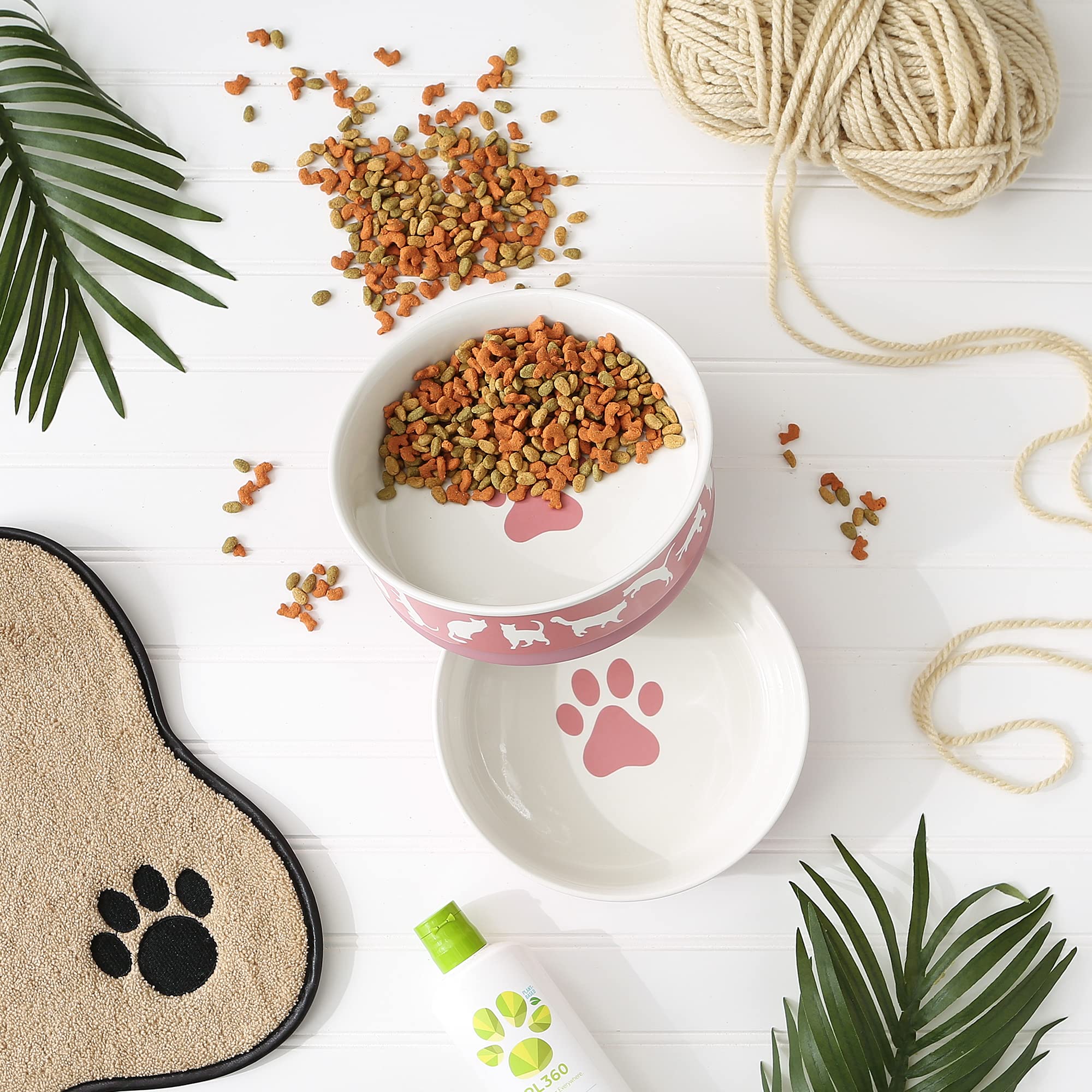 Bone Dry Ceramic Cat Bowls, Microwave & Dishwasher Safe, Large Set, 7.5x2.4, Rose, 2 Count