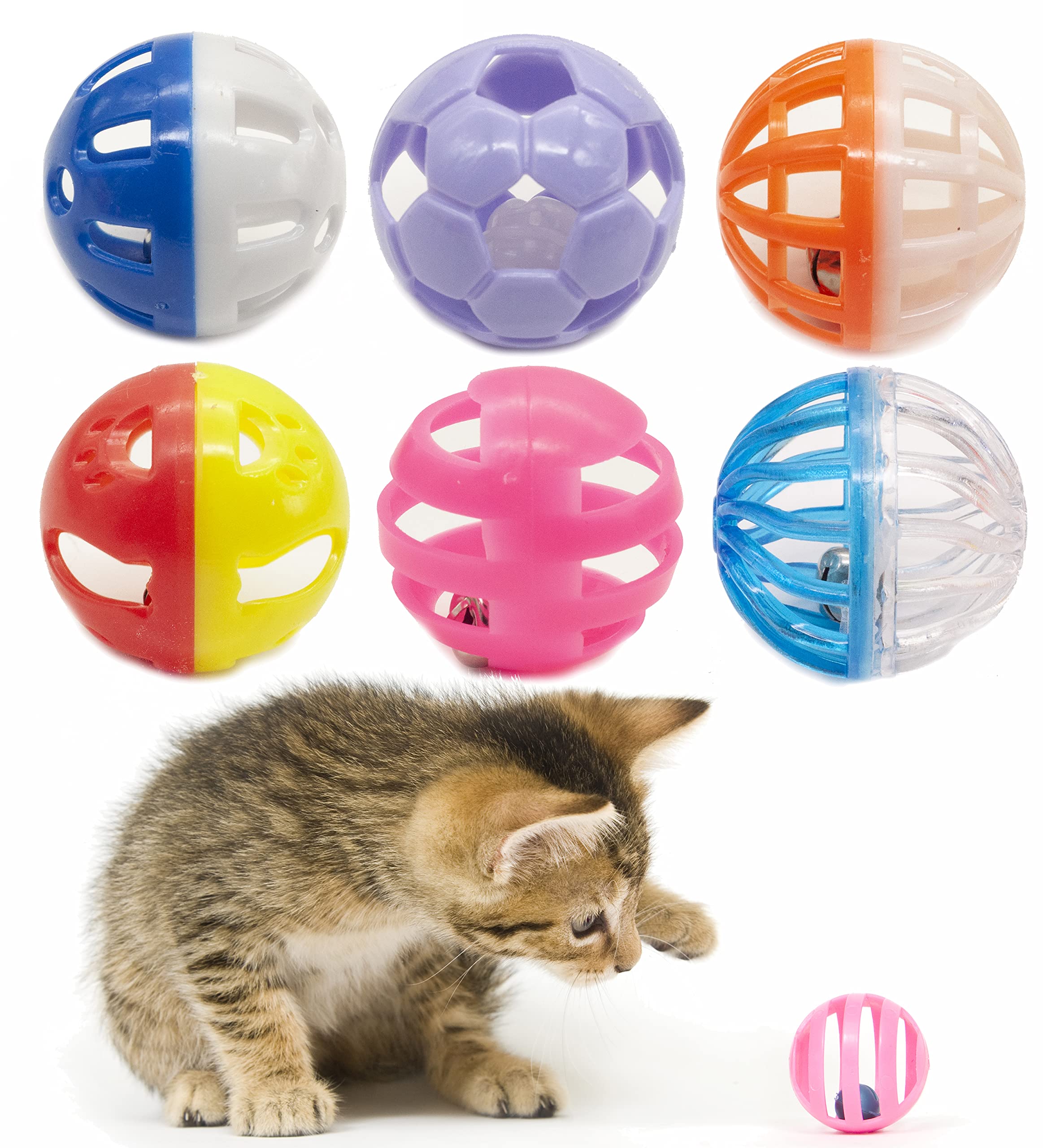 Fashion'S Talk 12Pcs Value Pack Plastic Ball Cat Toys Lattice Balls With Bell Jingle Kitten Toy,Gift Box 1.5'' 6 Styles