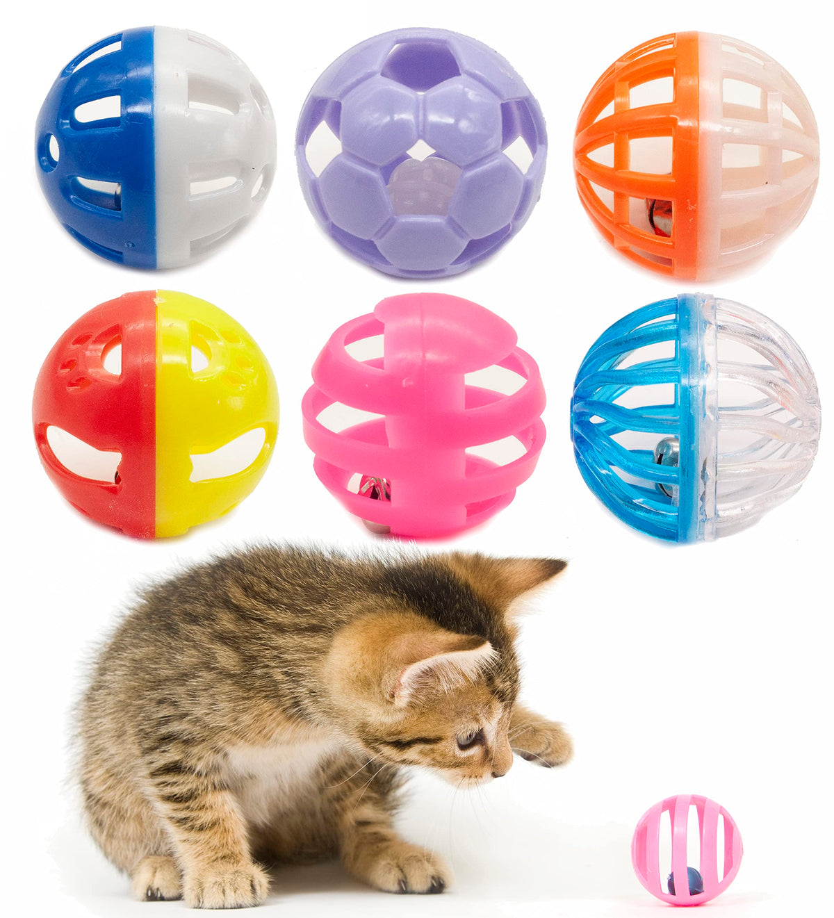 Fashion'S Talk 12Pcs Value Pack Plastic Ball Cat Toys Lattice Balls With Bell Jingle Kitten Toy,Gift Box 1.5'' 6 Styles