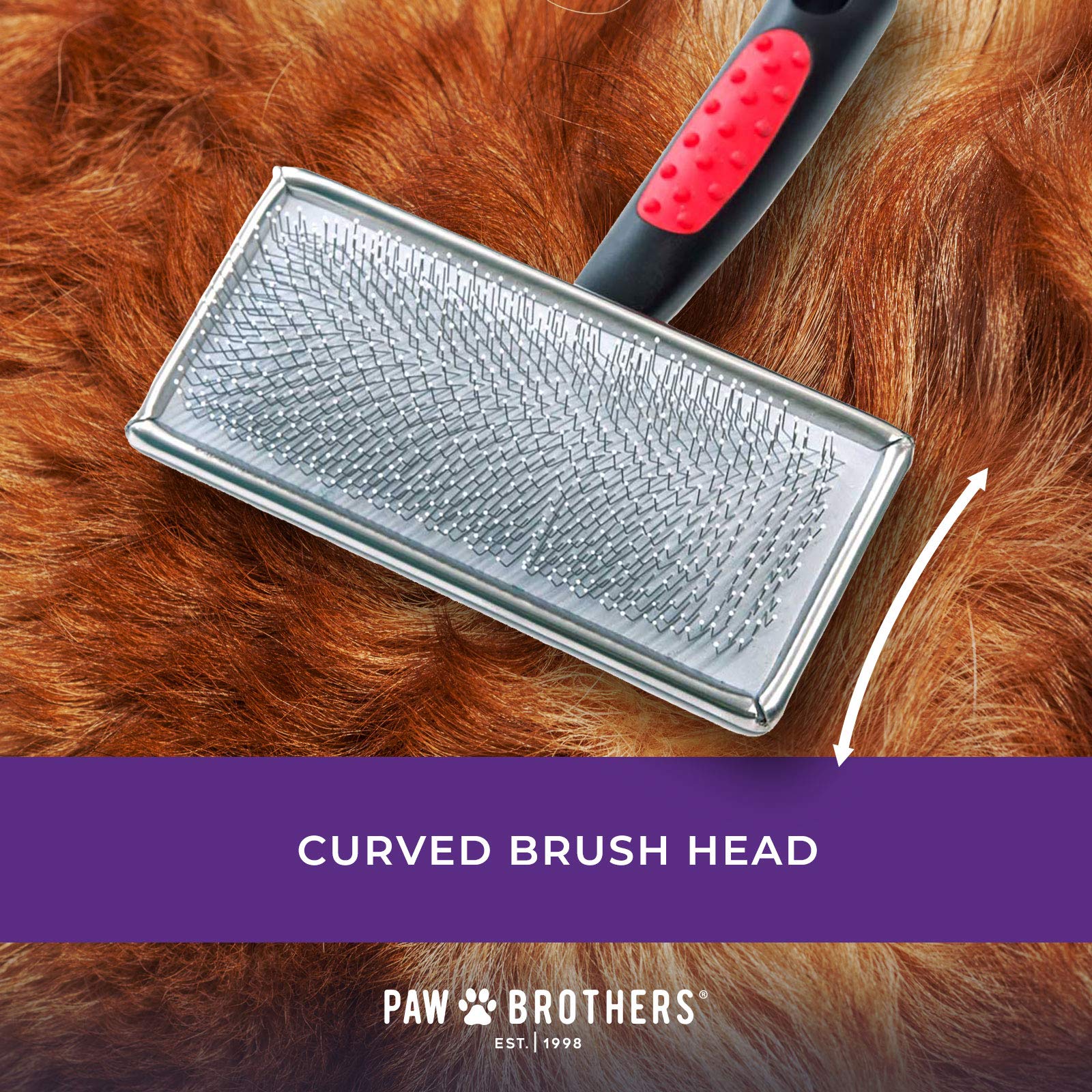 Paw Brothers Soft Flat Slicker Brush With Coated Pin Tips, Mini/Small