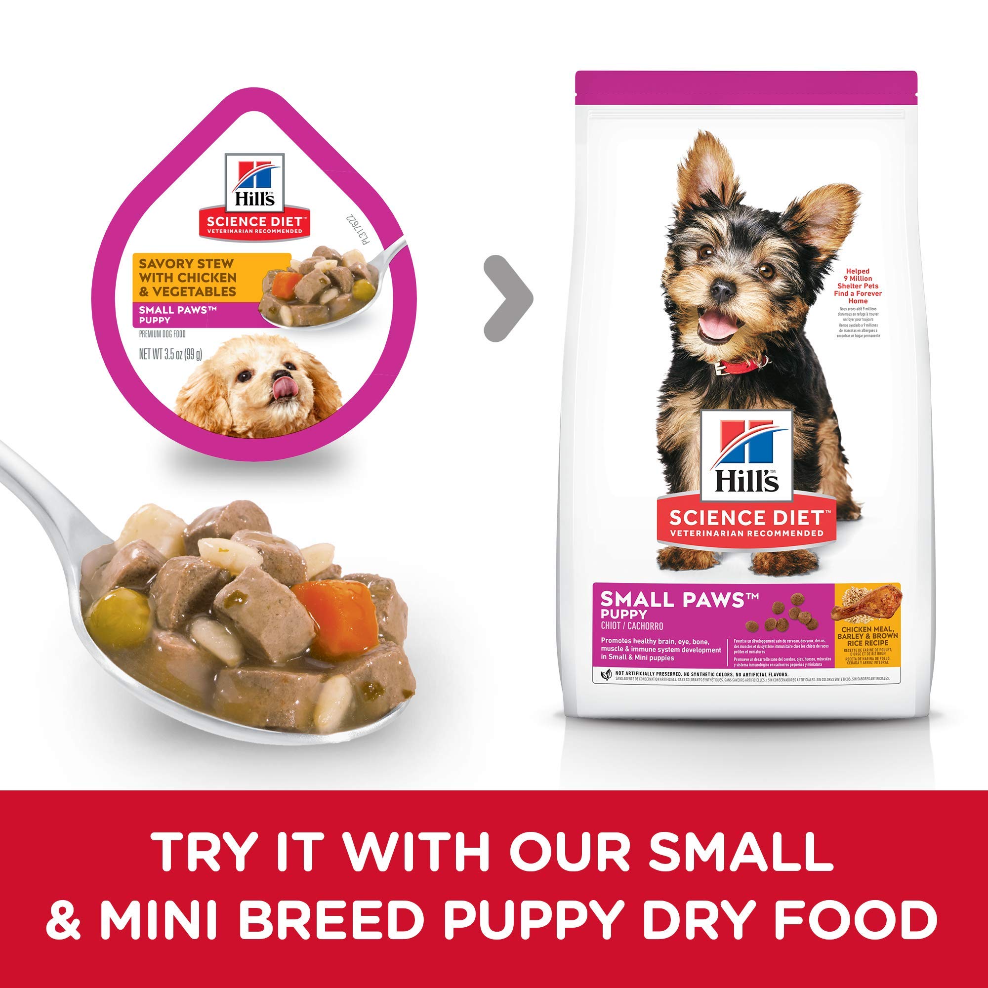 Hill s Science Diet Puppy Small Paws Savory Stew Chicken & Vegetables Canned Wet Dog Food, 3.5 oz., Case of 12