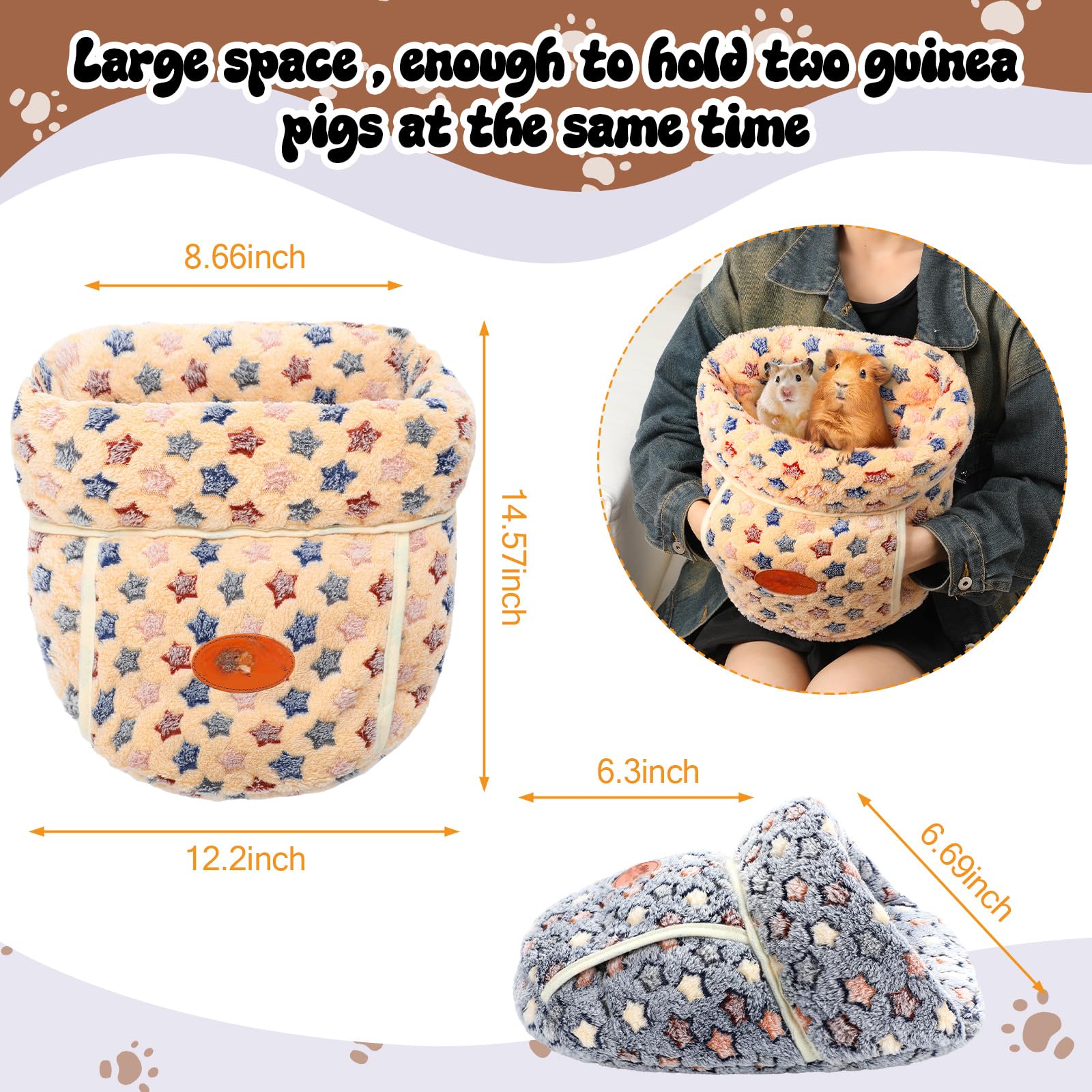 Wenqik 2 Pcs Guinea Pig Hideouts Washable Bunny Bedding Cuddle Warm Small Pet Sack Supplies Portable Pet Carrier Cage Nest Guine