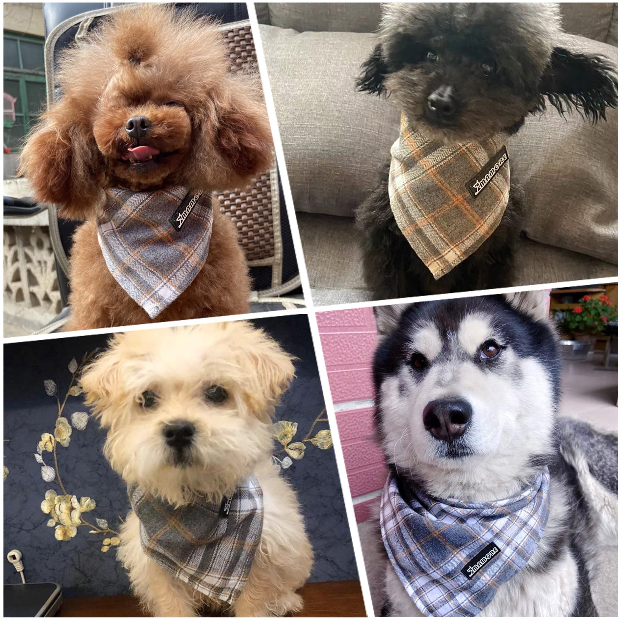 Soft Washable Plaid Bandanas For Dogs And Cats,Adjustable Triangle Bib Comfortable Scarfs For Girl Boy Dogs Puppies (Grey, Small