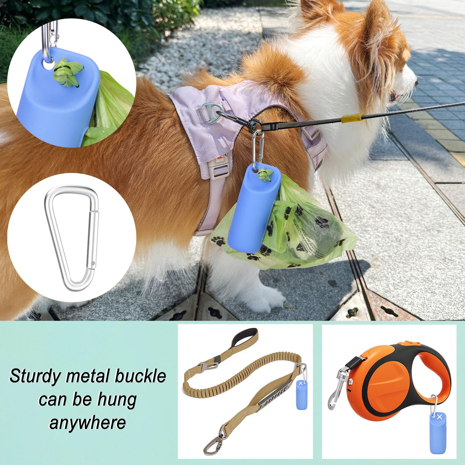 Dog Poop Bag Holder For Leash, Soft Silicone Doggie Poop Bag Dispenser For Outdoor Pet Waste With Carrier Clip & 1 Roll Of Pouch