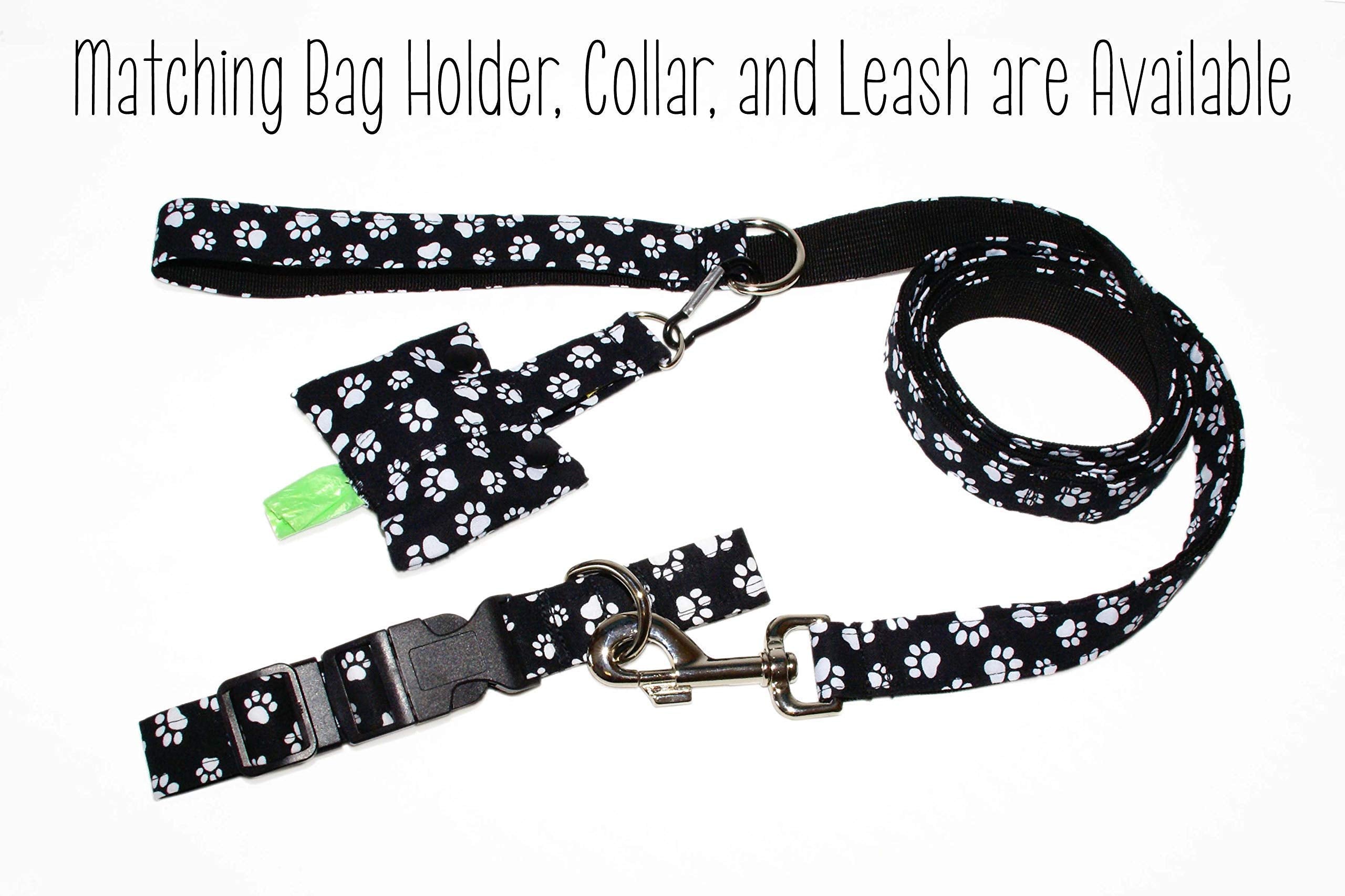 Black Paw Prints Dog Collar - Black With White Paw Prints - 5 Sizes - 5/8 Or 1 Inch Wide - Handmade By Green Acorn Kitchen (Medi