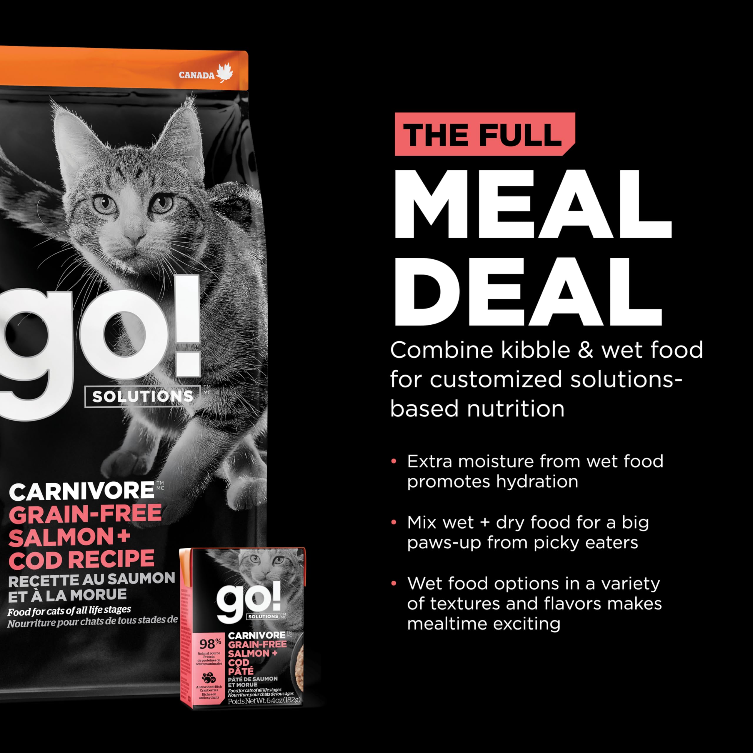 Go! Solutions Carnivore, Grain-Free, Protein Rich Dry Cat Food, Salmon and Cod Recipe, 8 lb Bag
