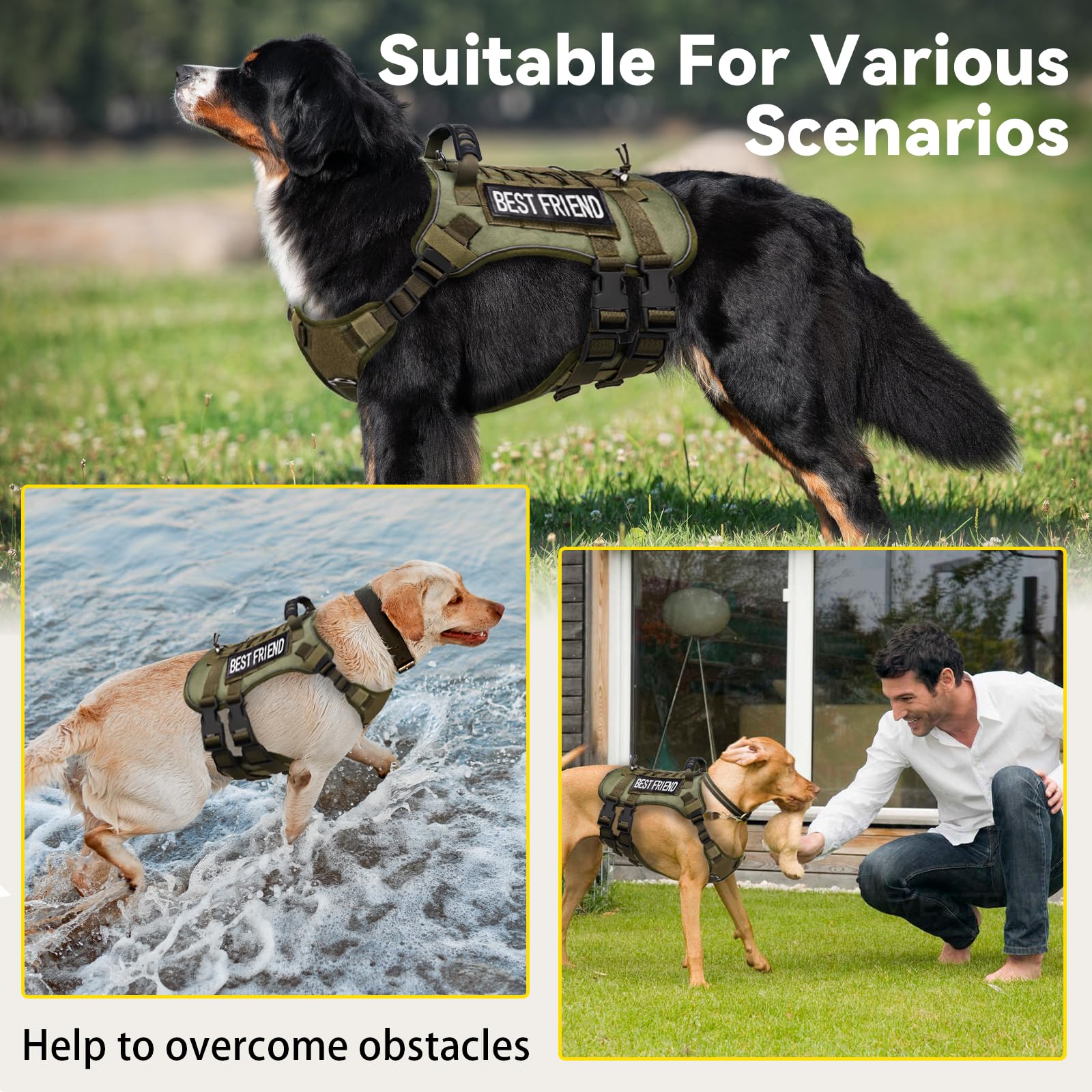 Xihan Tactical Dog Harness for Small Dogs,No Pull Dog Harness and Leash Set,Patches,Reflective Function,Dog Vest Harness for Tra