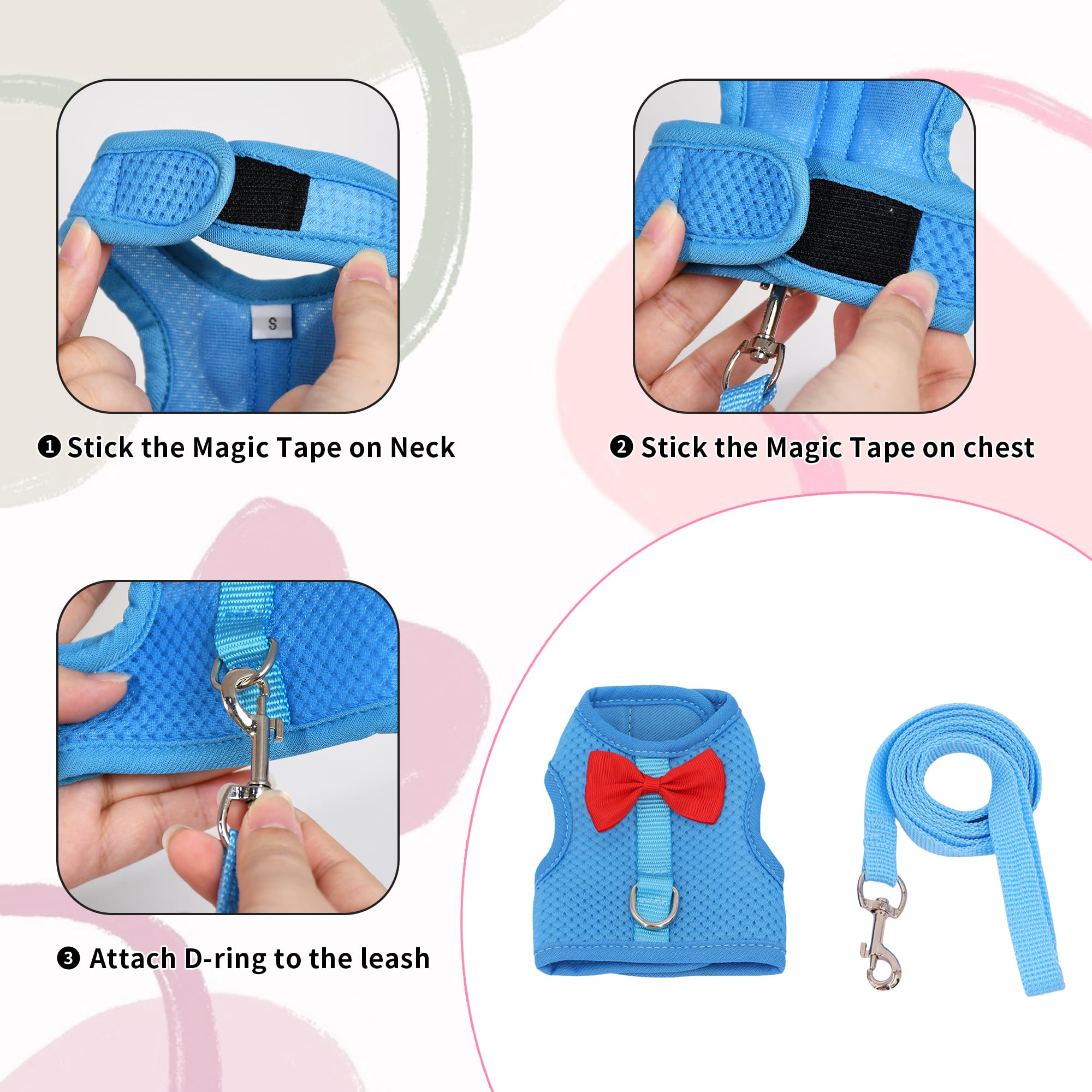 AIITLE Bunny Harness and Leash Set with Cute Bow, Soft Breathable Mesh Vest Harness for Rabbits Kitten Ferret Small Pig Puppy Wa