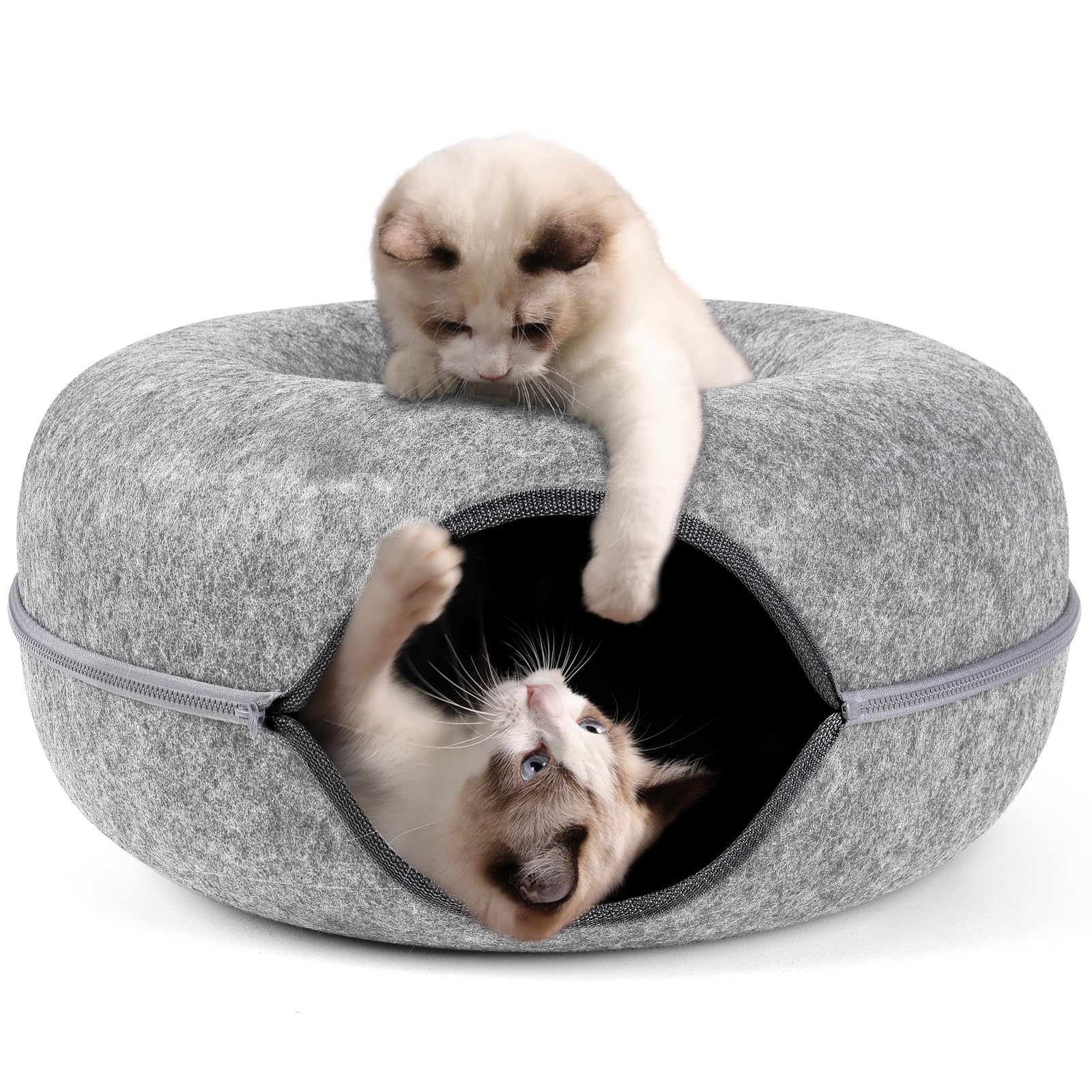Bininl Cat Tunnel,Peekaboo Cave Bed For Indoor Cats,Donut For Pet House,Detachable Round Felt & Washable Interior Cat Play Tunne