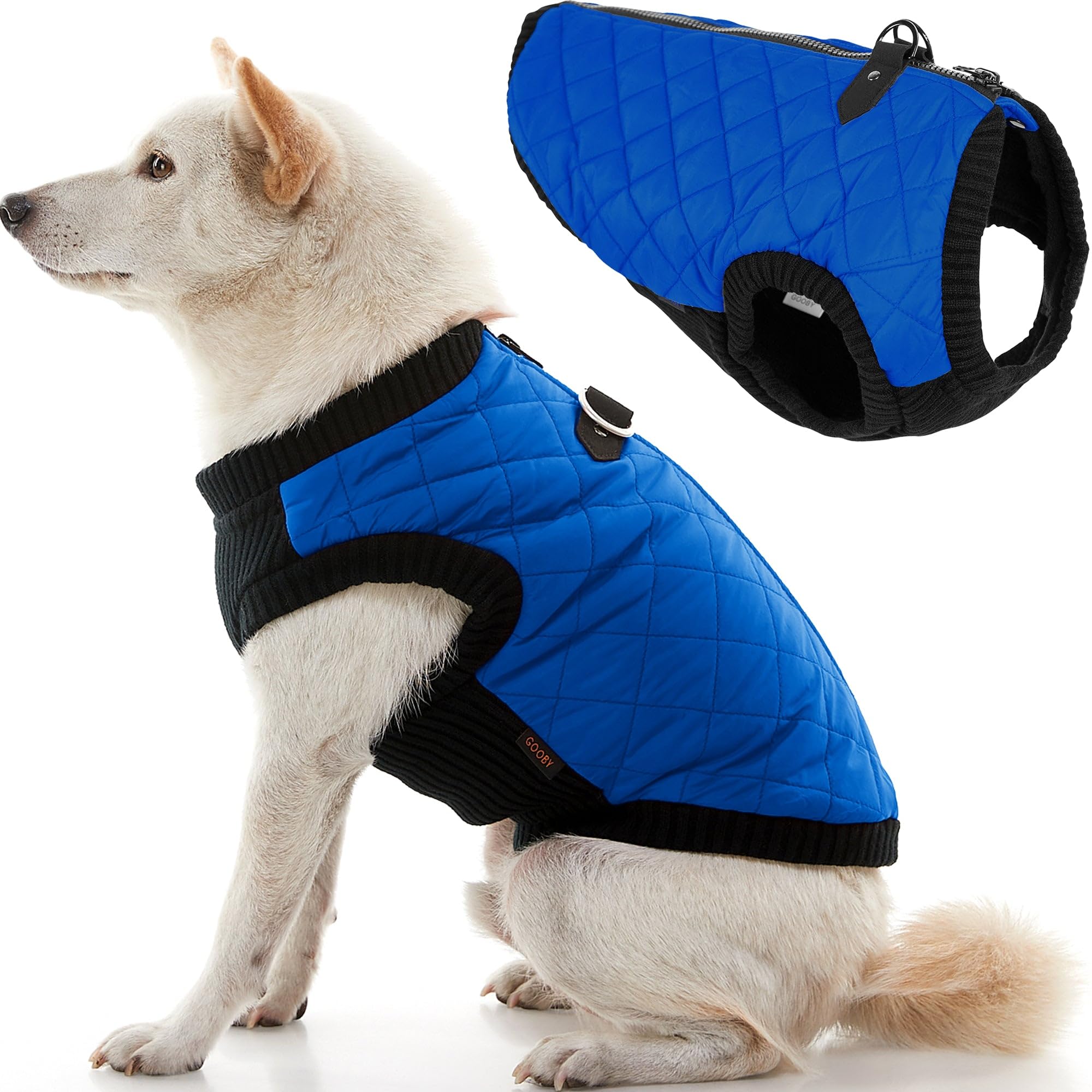 Gooby Fashion Vest Dog Jacket - Blue, Small - Warm Zip Up Bomber Vest with Dual D Ring Leash - Winter Water Resistant Small Dog