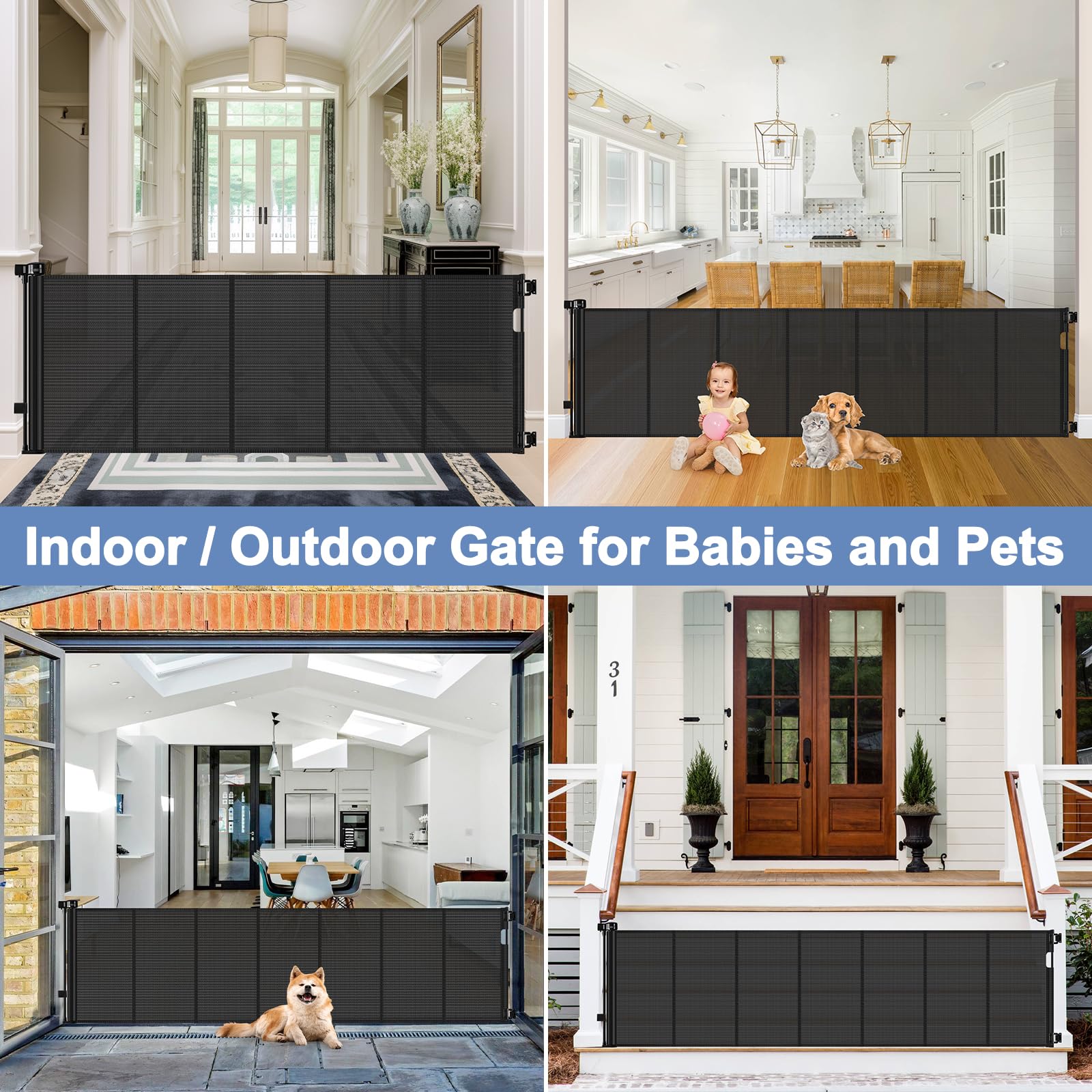 Reinforced 90 Inch Retractable Baby Gates Extra Wide Baby Gate With Reinforced Strips Retractable Dog Gate For The House Extra Wide Outdoor Retractable Gate Extra Long Baby Gate For Large Openings