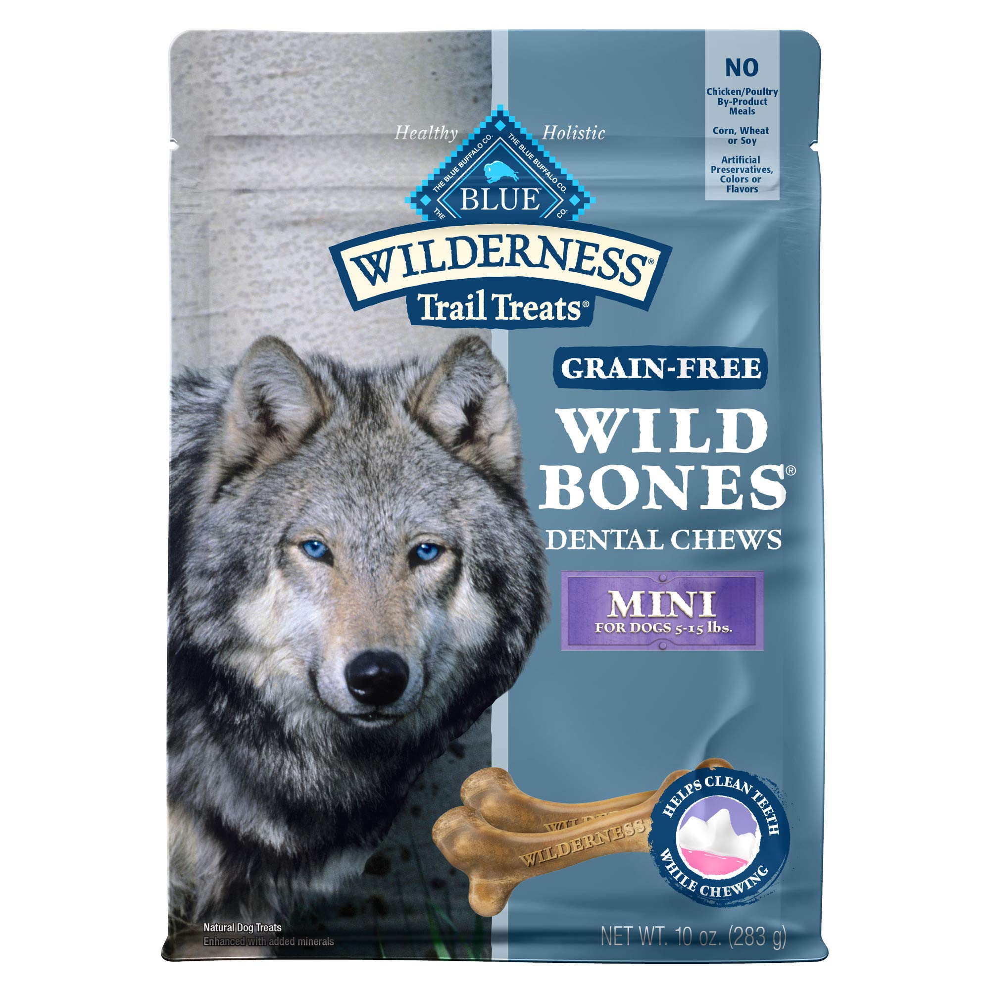 Blue Buffalo Wilderness Wild Bones Grain Free Dental Chews Dog Treats, Mini 10oz Bag