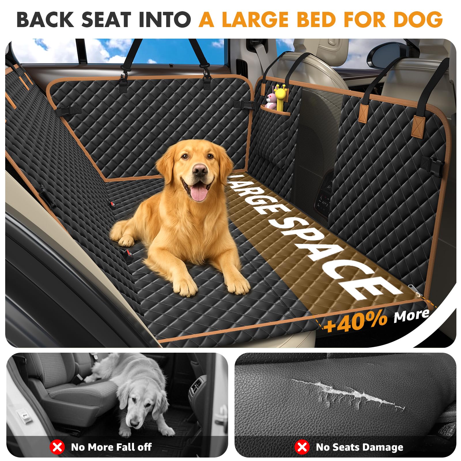 Lekespring Dog Car Seat Cover For Back Seat, Backseat Extender For Dogs Hard Bottom, Car Back Seat Extender For Dogs, Dog Hammoc