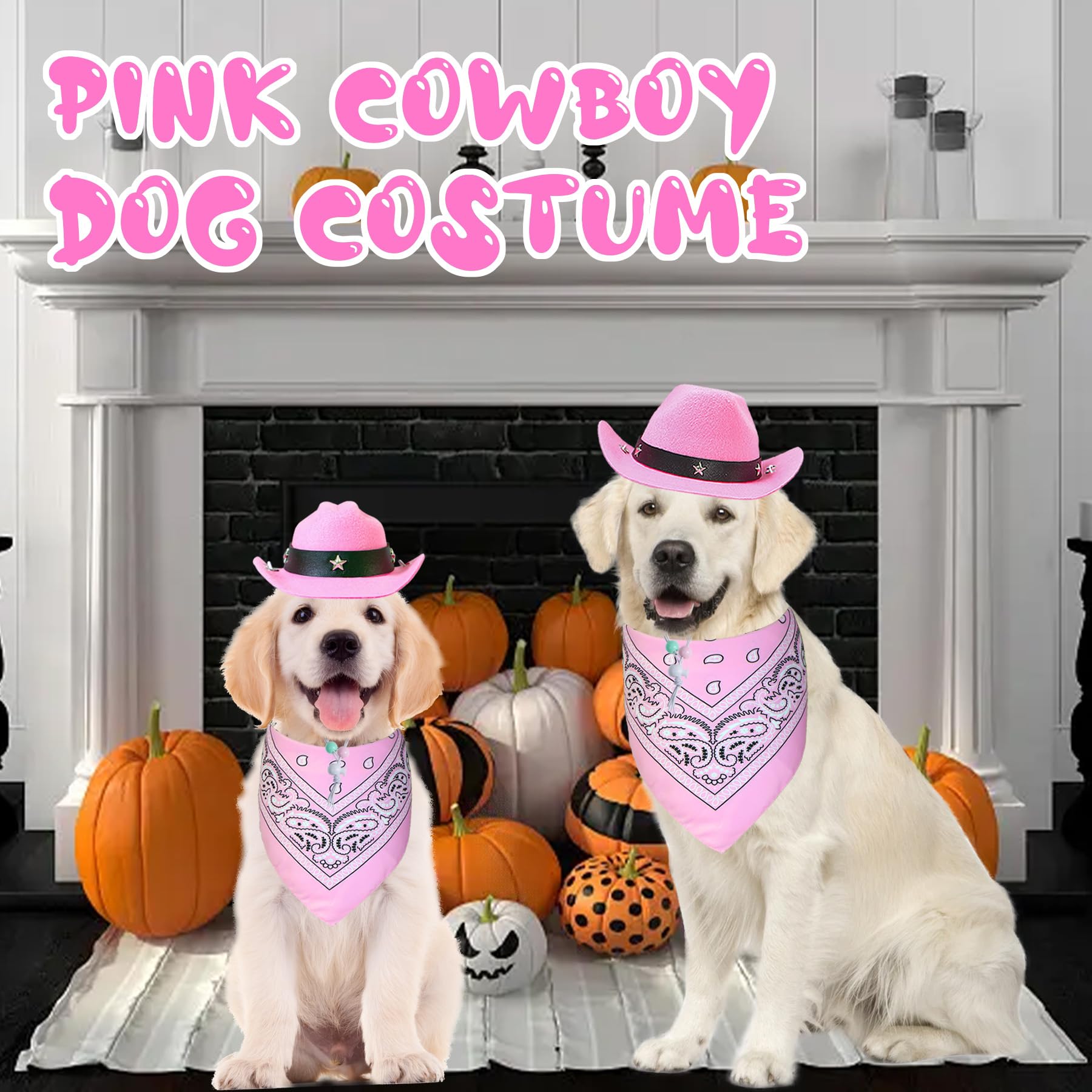 Goyoswa Dog Halloween Costumes, Dog Cowboy Costume Halloween Pet Cowboy Hat Bandana Scarf For Small Medium Large Dogs Pets (Pink