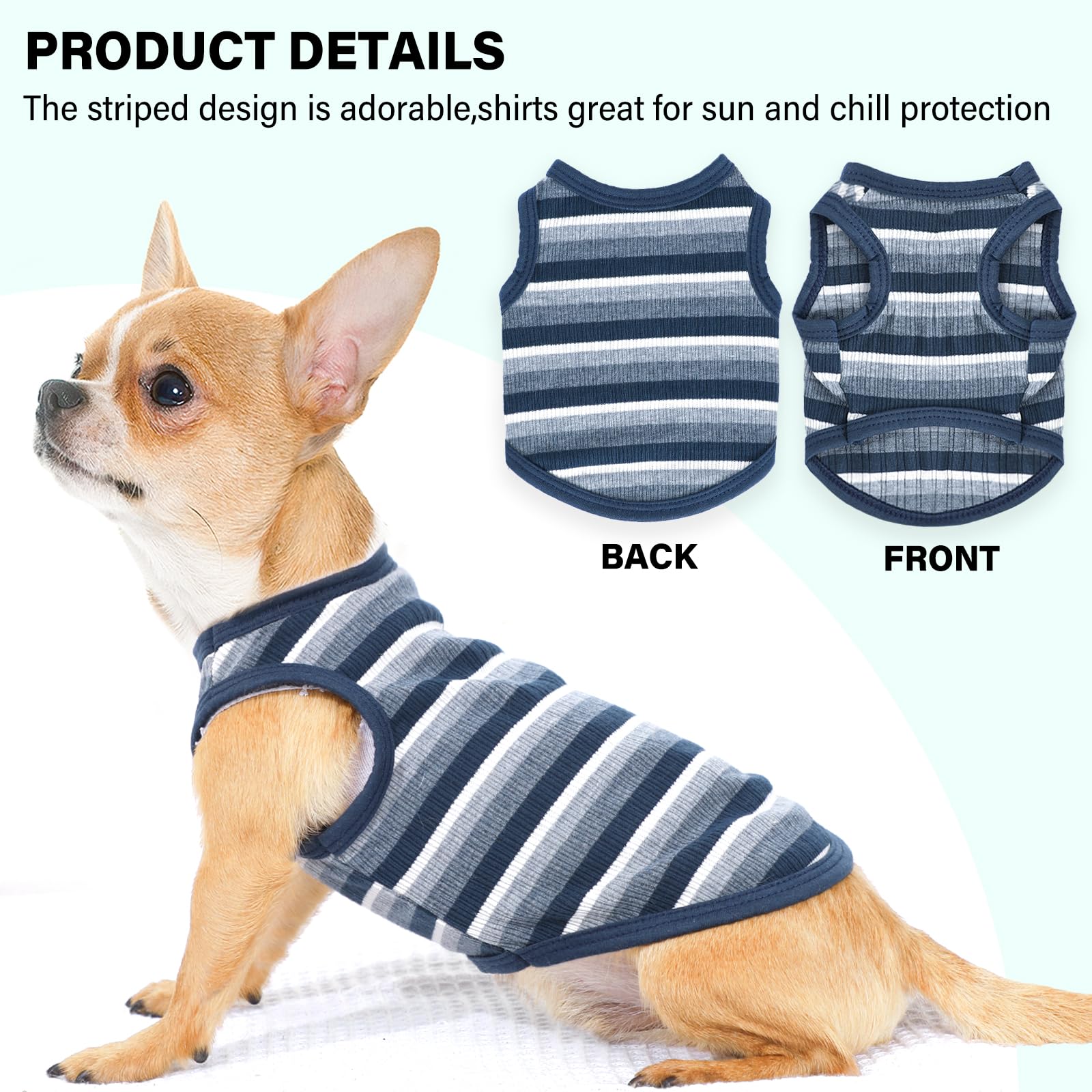 2 Pack Dog Clothes Soft Striped Dog Shirt Tank Top Pet Sleeveless Puppy Tee Shirts For Small Dogs Boy Girl,Navy Blure,Dark Green