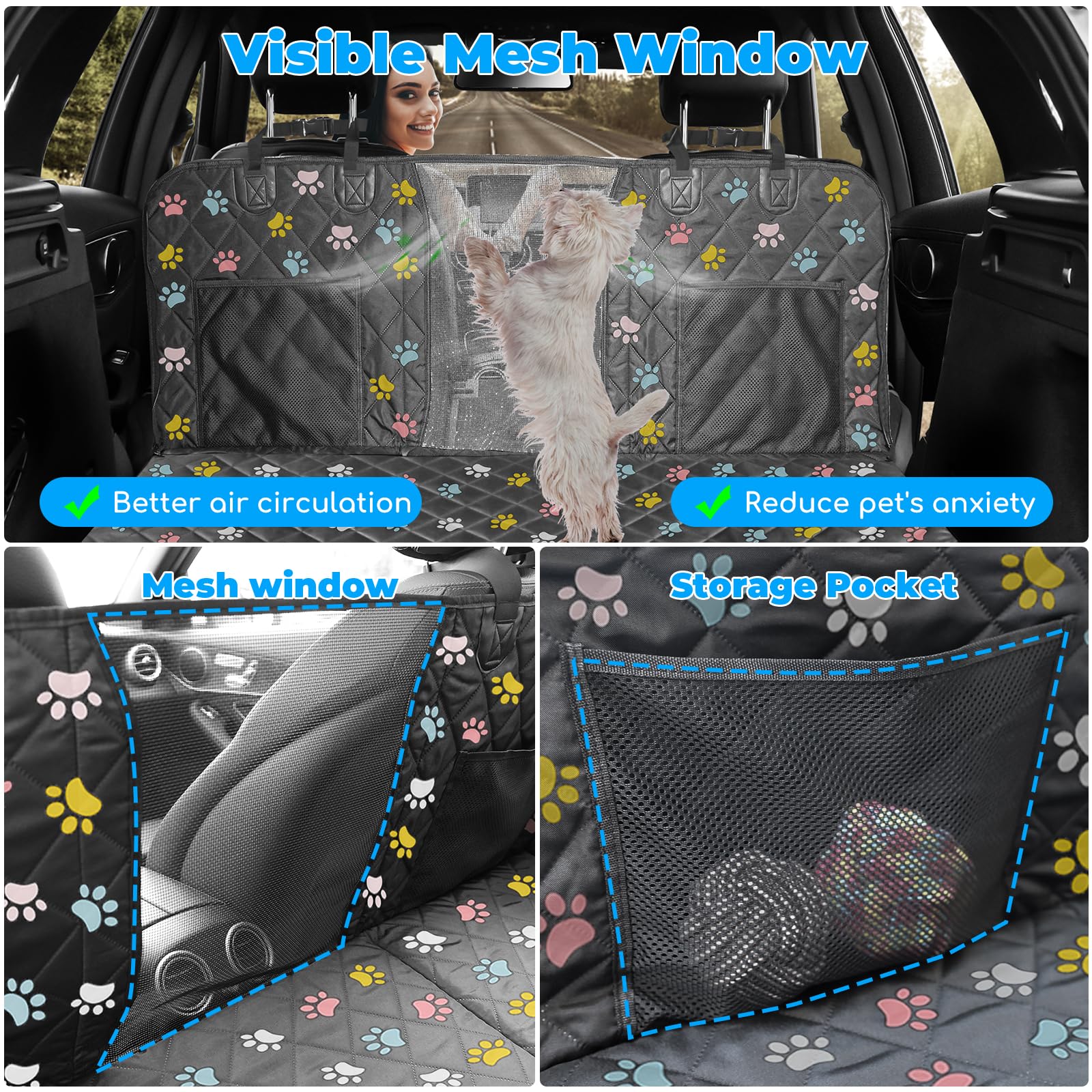 Urpower Back Seat Extender For Dogs, Dog Car Seat Cover Hard Bottom Holds 400 Lbs, Waterproof Dog Hammock For Car Pet Backseat P