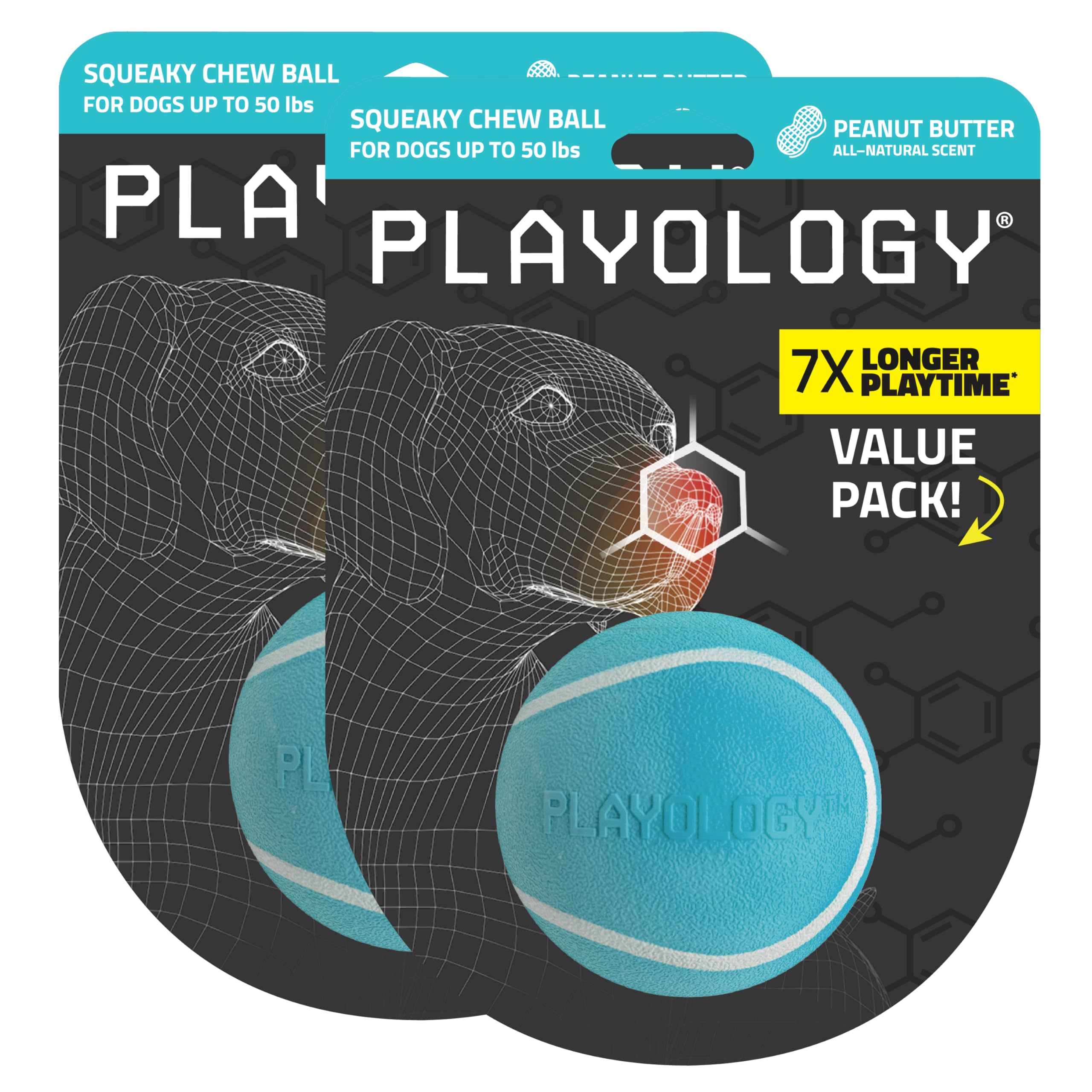 Playology Dog Balls for Medium and Large Dog Breeds (10lbs & Up) 2-Pack - Dog Ball for Aggressive Chewers - Squeaky Toy, Engagin