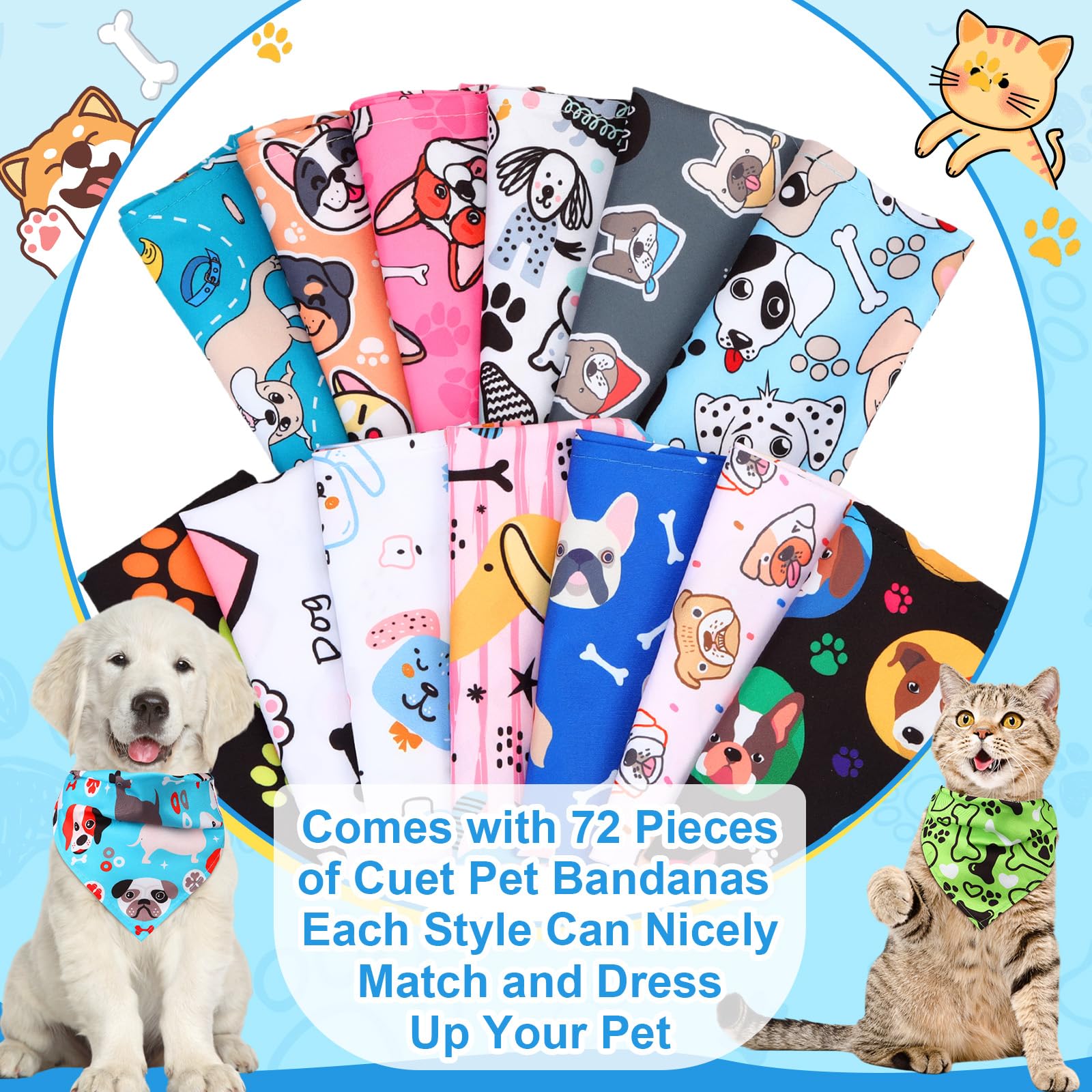 Bulyoou 72 Pcs Dog Bandanas Bulk for Summer Adjustable Washable Pet Triangle Scarf Soft Kerchief Bib for Summer Holiday Pet Cost
