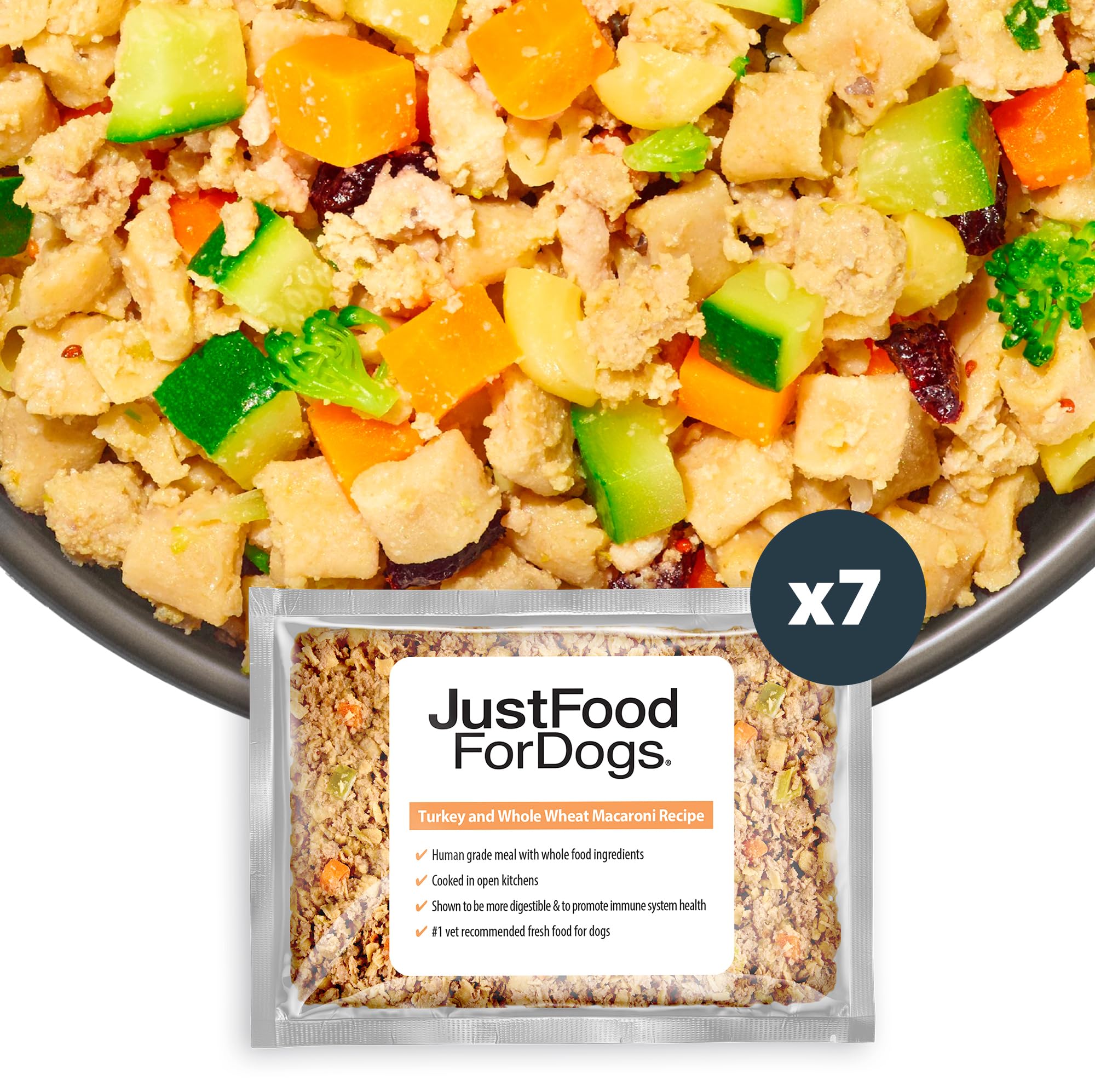 JustFoodForDogs Frozen Fresh Dog Food, Complete Meal or Topper, Turkey & Whole Wheat Macaroni Human Grade Recipe, 18 oz (Pack of