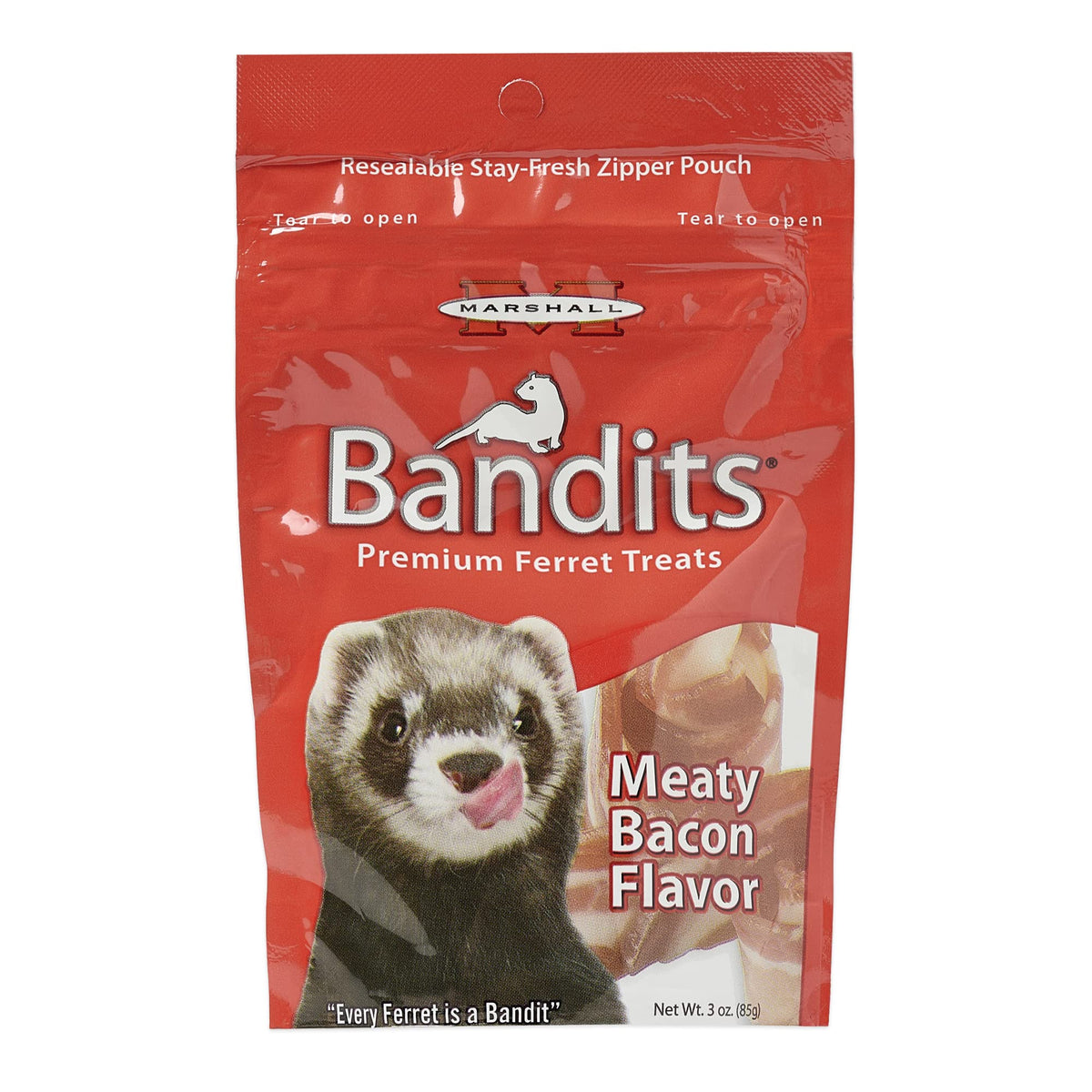 Marshall Pet Products Natural High-Protein Bandit Semi-Moist Chew Treats, With Meaty Bacon Flavor, For Ferrets, 3 Oz