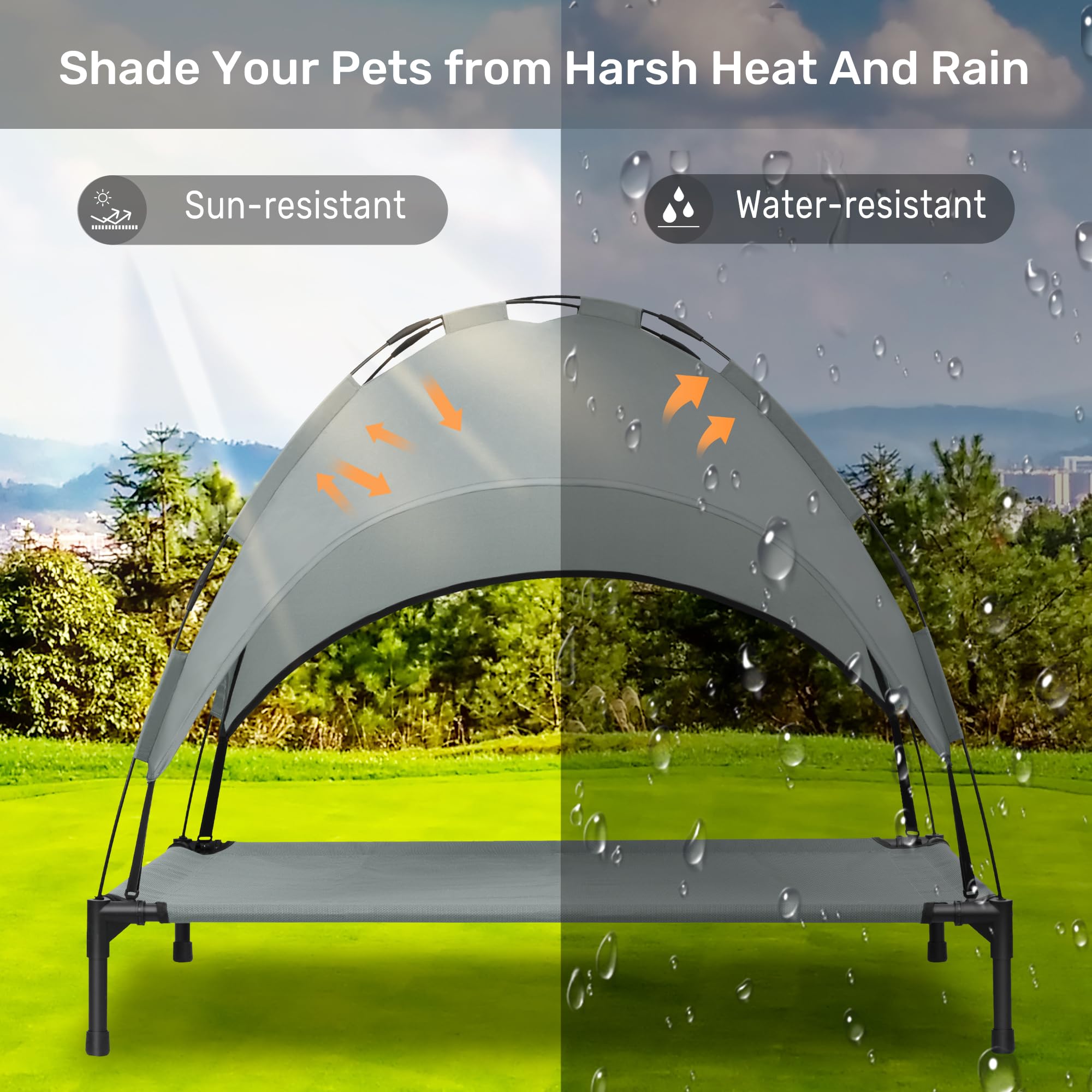 Heeyoo Elevated Dog Bed With Canopy, Portable Dog Cot With Removable Shade Tent, Outdoor Raised Pet Cot Cooling Bed For Dogs