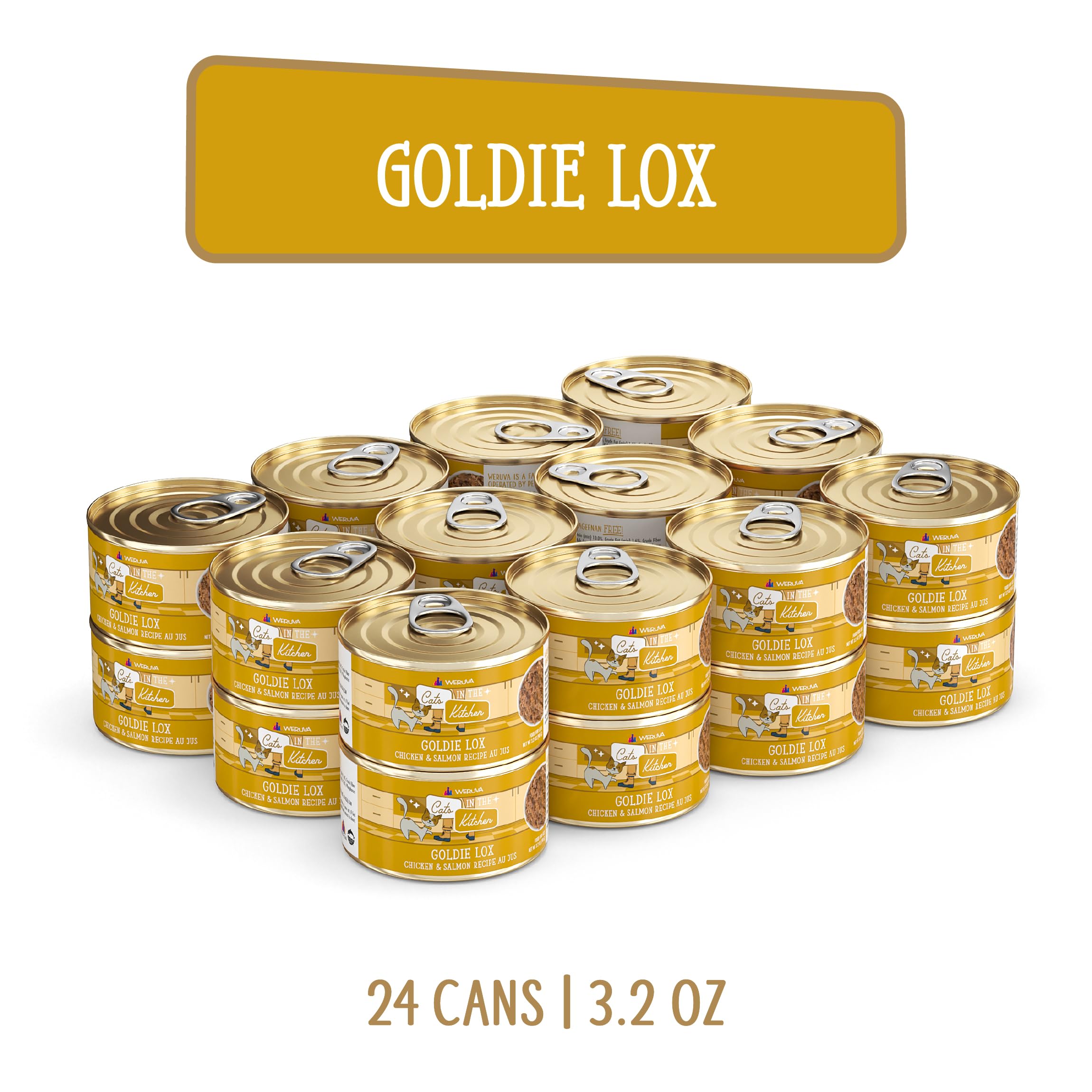 Weruva Cats in The Kitchen, Goldie Lox with Chicken & Salmon Au Jus Cat Food, 3.2oz Can (Pack of 24)