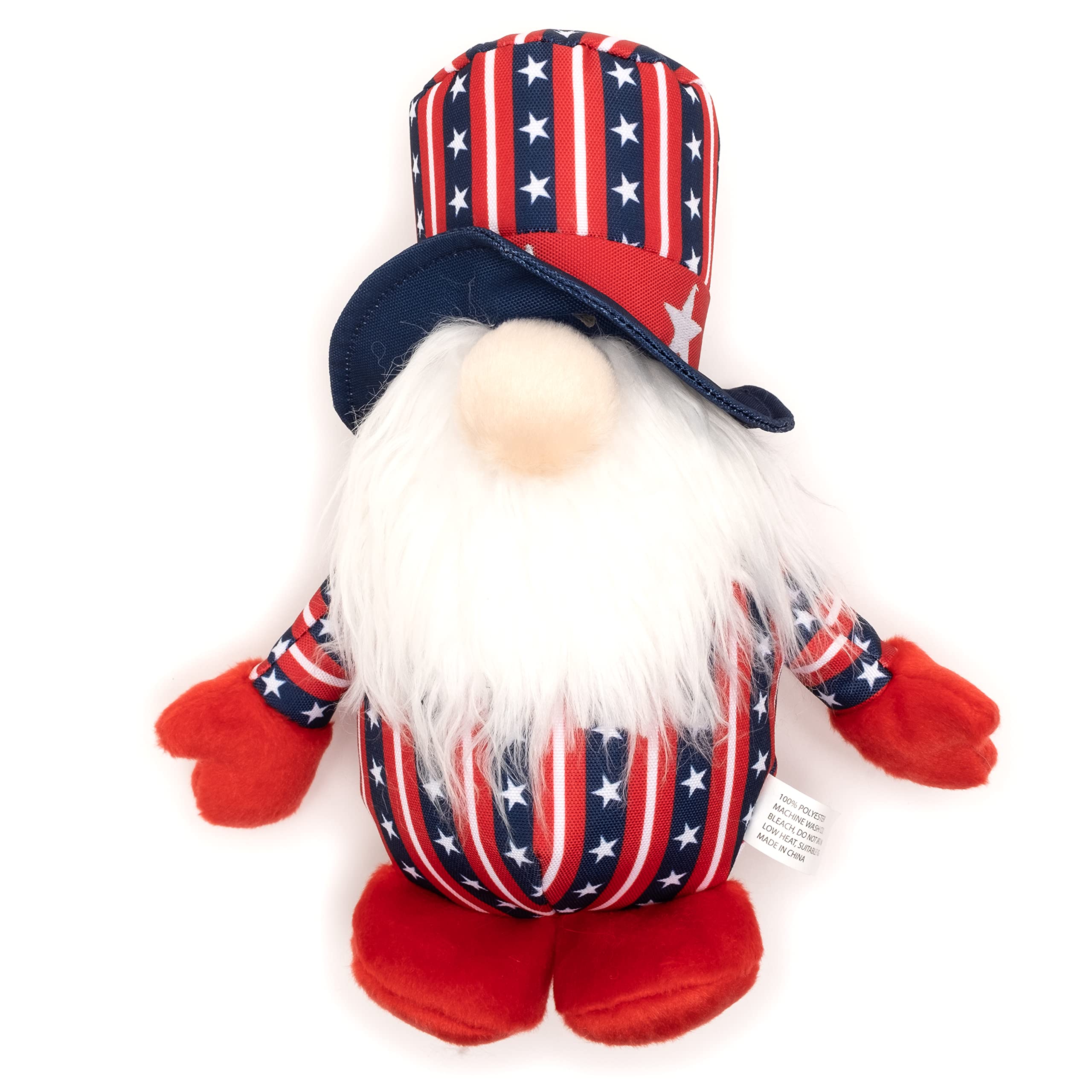 The Worthy Dog Uncle Sam Gnome Toy - Durable, Chomp-Resistant Chew Toy With Safe, Non-Toxic Material & Multiple Squeakers For In