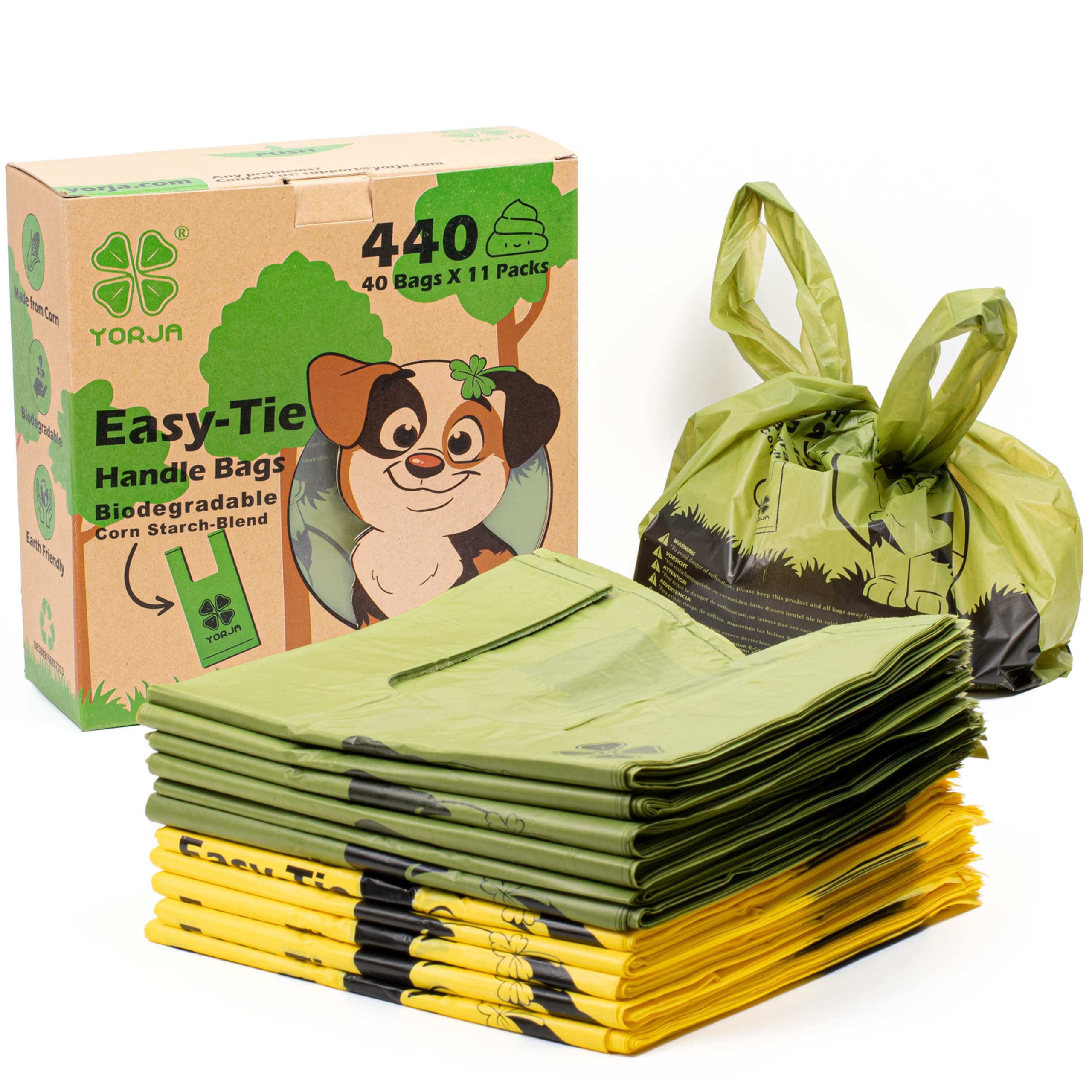 Yorja Tie Handles Dog Poop Bags, 440 Pet Waste Bags, Thick And Strong 100% Leak-Proof Easy Tie Up Doggy Bags